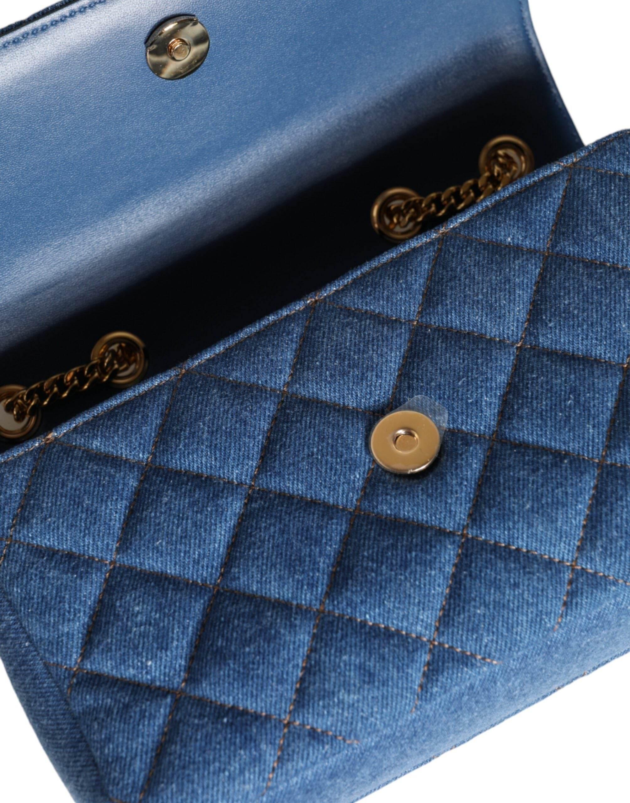 Versace Blue Quilted Denim Leather Crossbody Shoulder Bag - Hilstor
