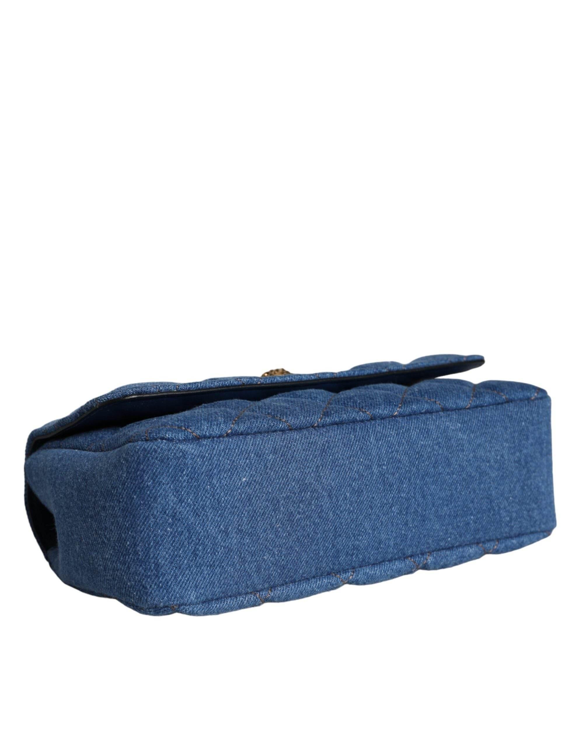 Versace Blue Quilted Denim Leather Crossbody Shoulder Bag - Hilstor