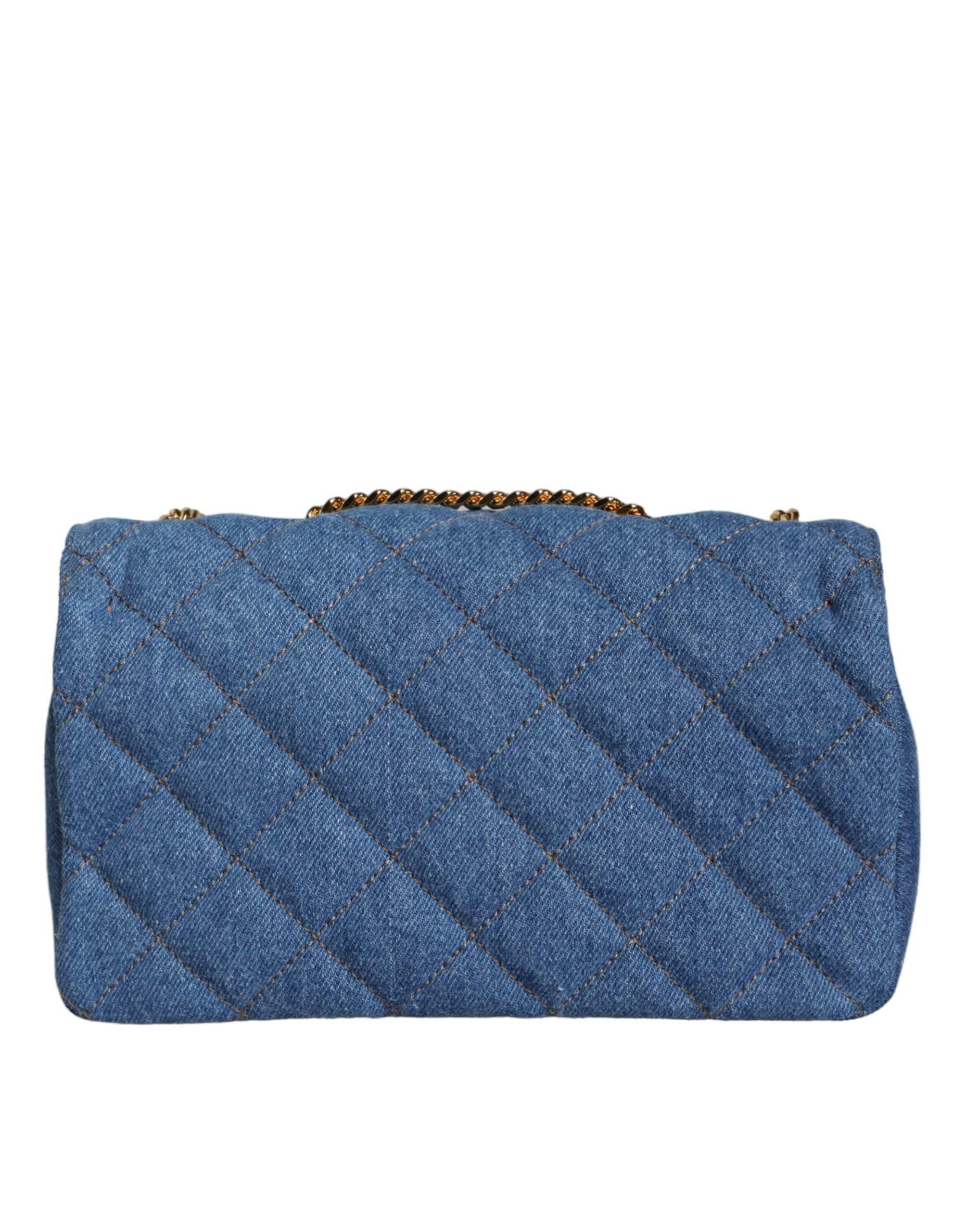 Versace Blue Quilted Denim Leather Crossbody Shoulder Bag - Hilstor