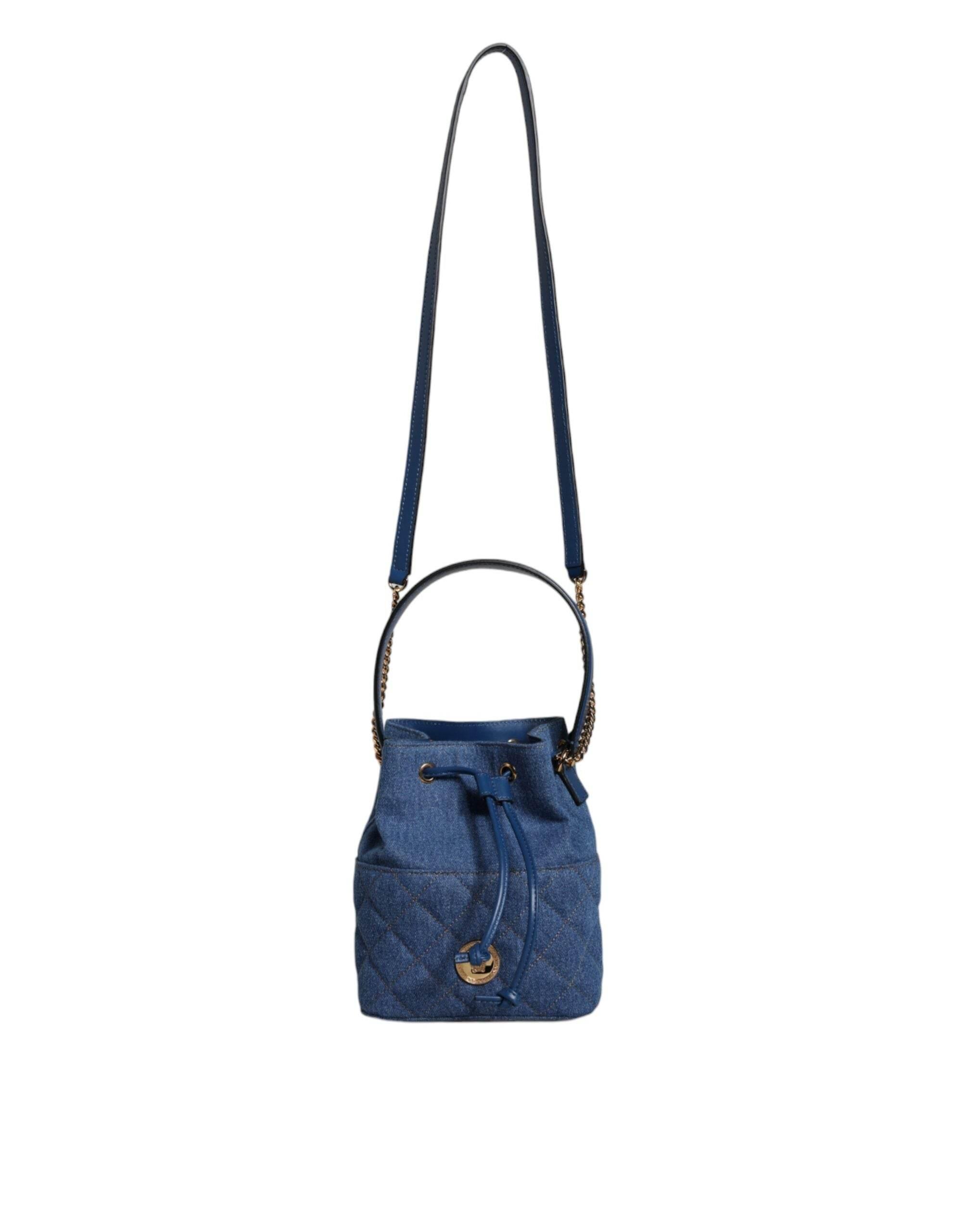 Versace Blue Quilted Denim Leather Crossbody Shoulder Bag - Hilstor