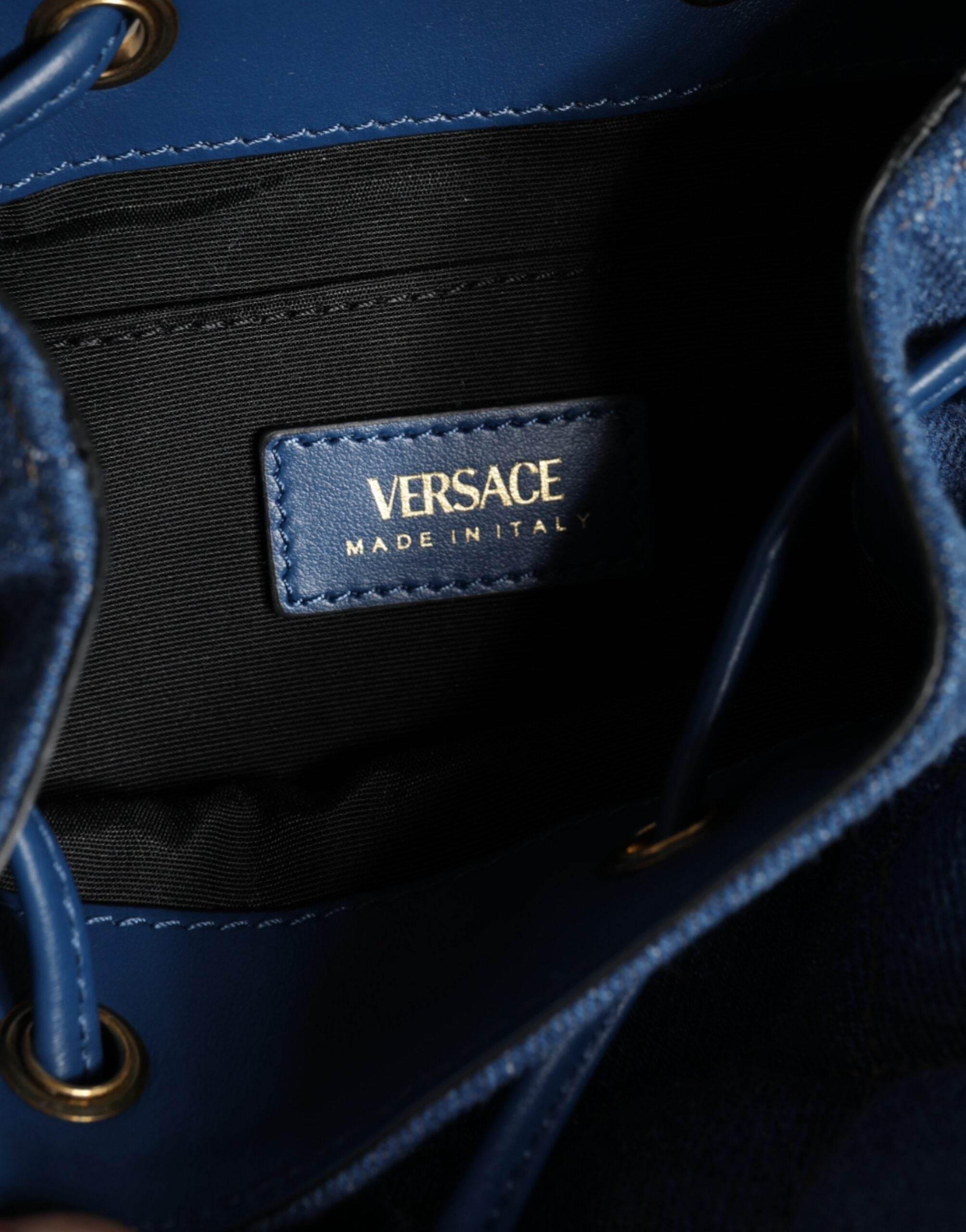 Versace Blue Quilted Denim Leather Crossbody Shoulder Bag - Hilstor