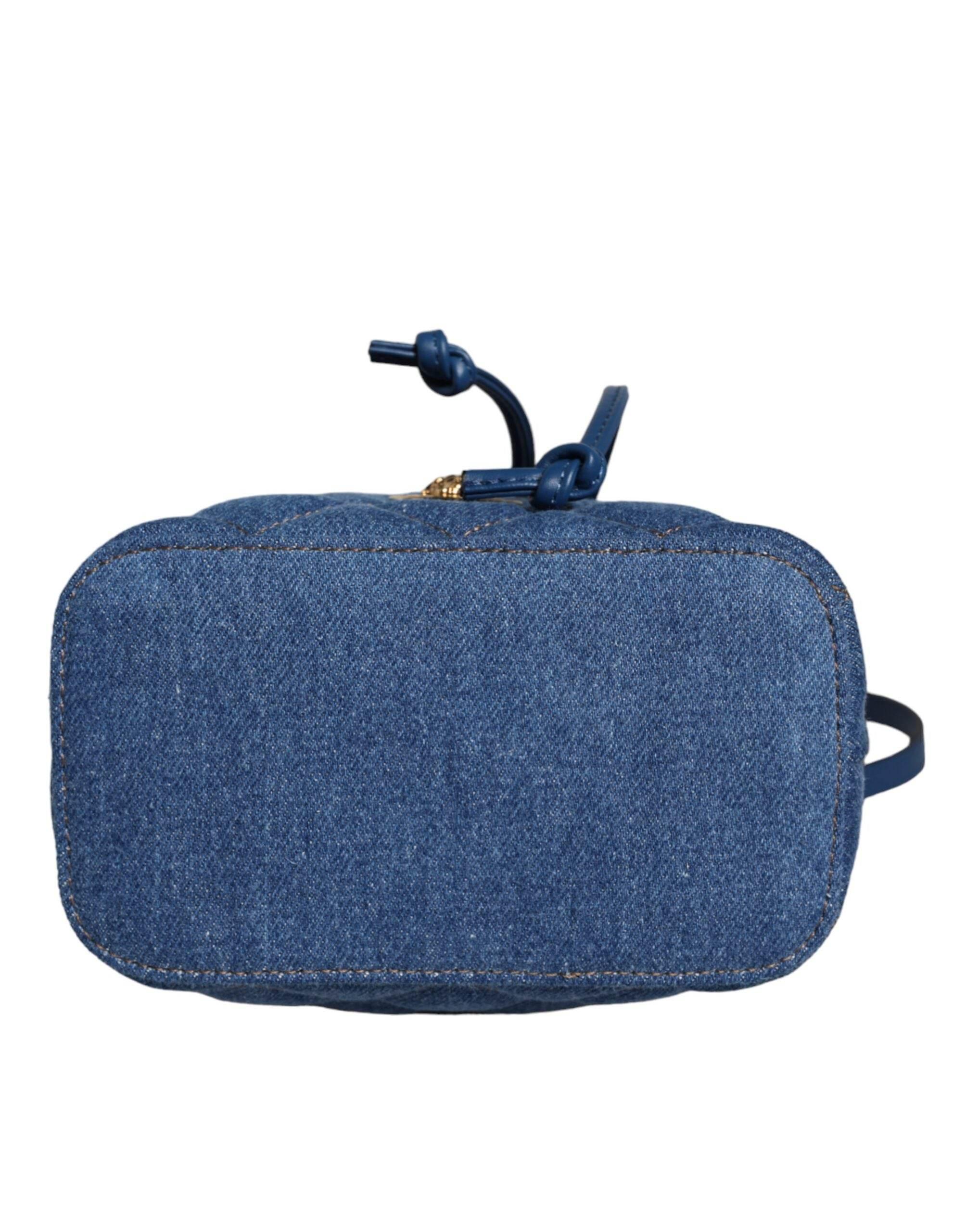 Versace Blue Quilted Denim Leather Crossbody Shoulder Bag - Hilstor