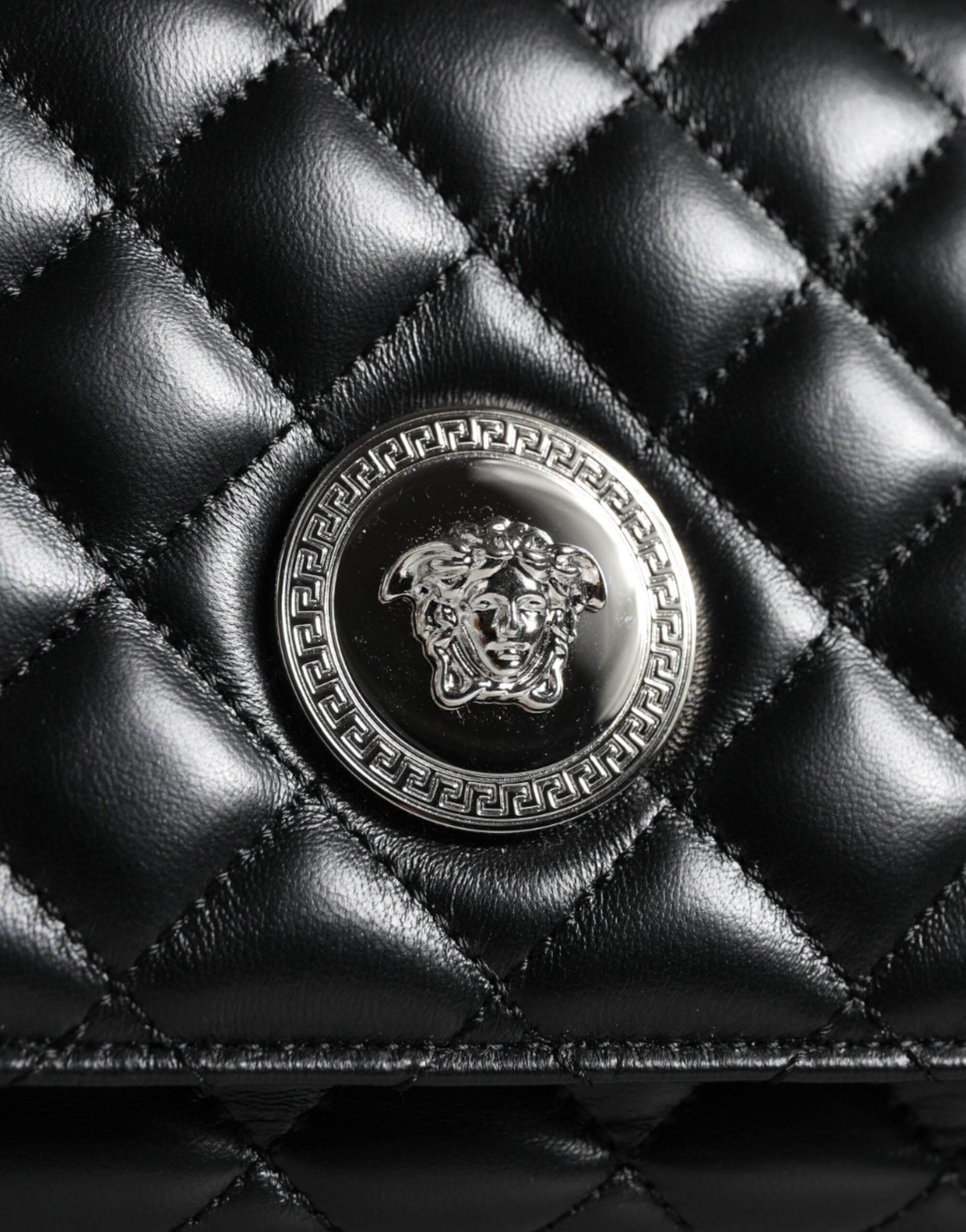 Versace Black Quilted Lambskin Leather Crossbody Shoulder Bag - Hilstor