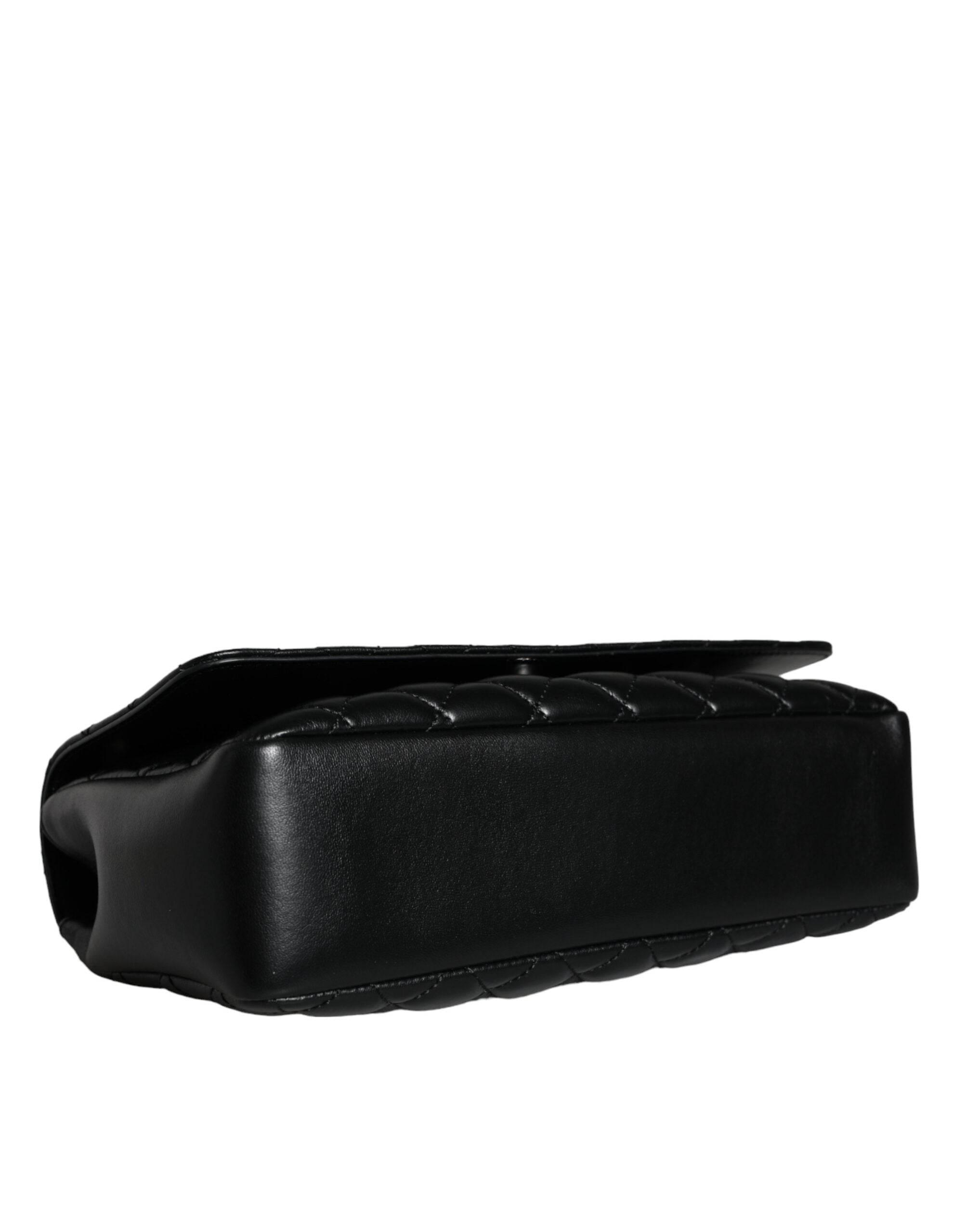 Versace Black Quilted Lambskin Leather Crossbody Shoulder Bag - Hilstor
