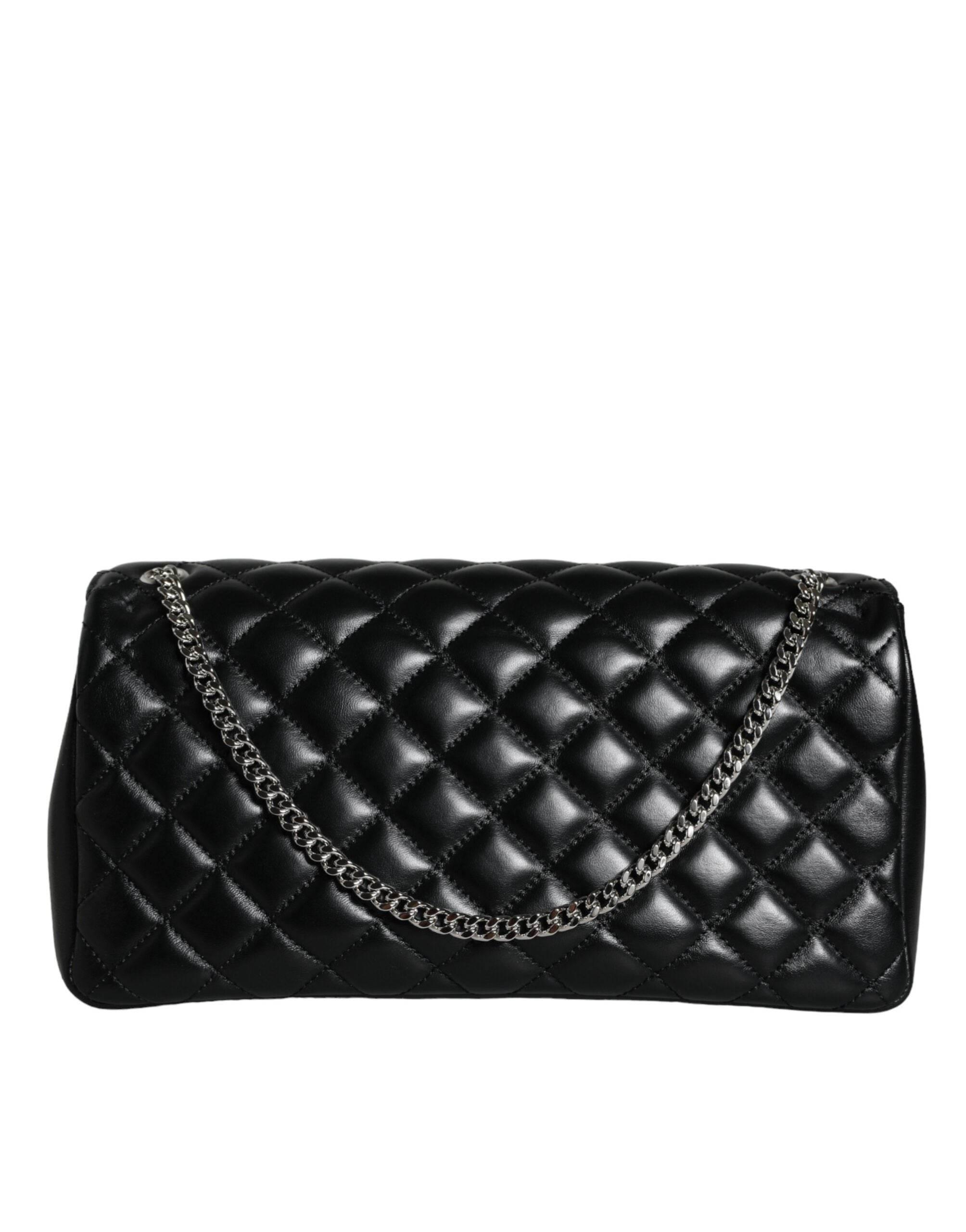 Versace Black Quilted Lambskin Leather Crossbody Shoulder Bag - Hilstor