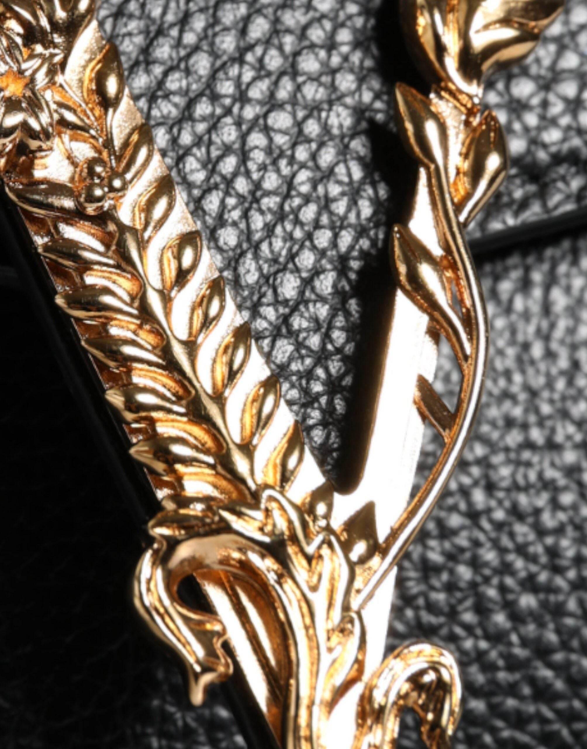 Versace Black Top Handle Grainy Calfskin Leather Crossbody Bag - Hilstor