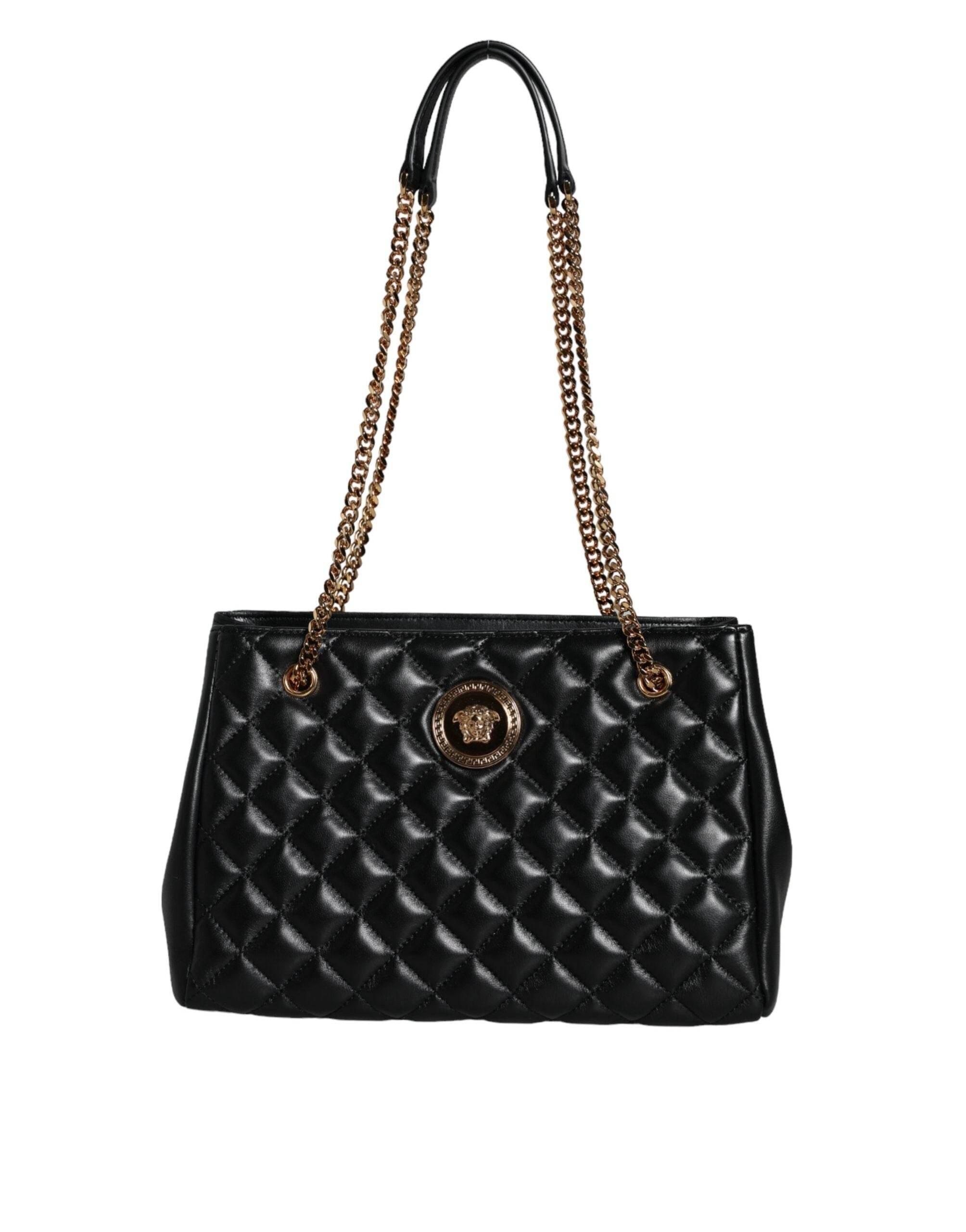 Versace Black Quilted Nappa Leather Shoulder Chain Strap Bag - Hilstor