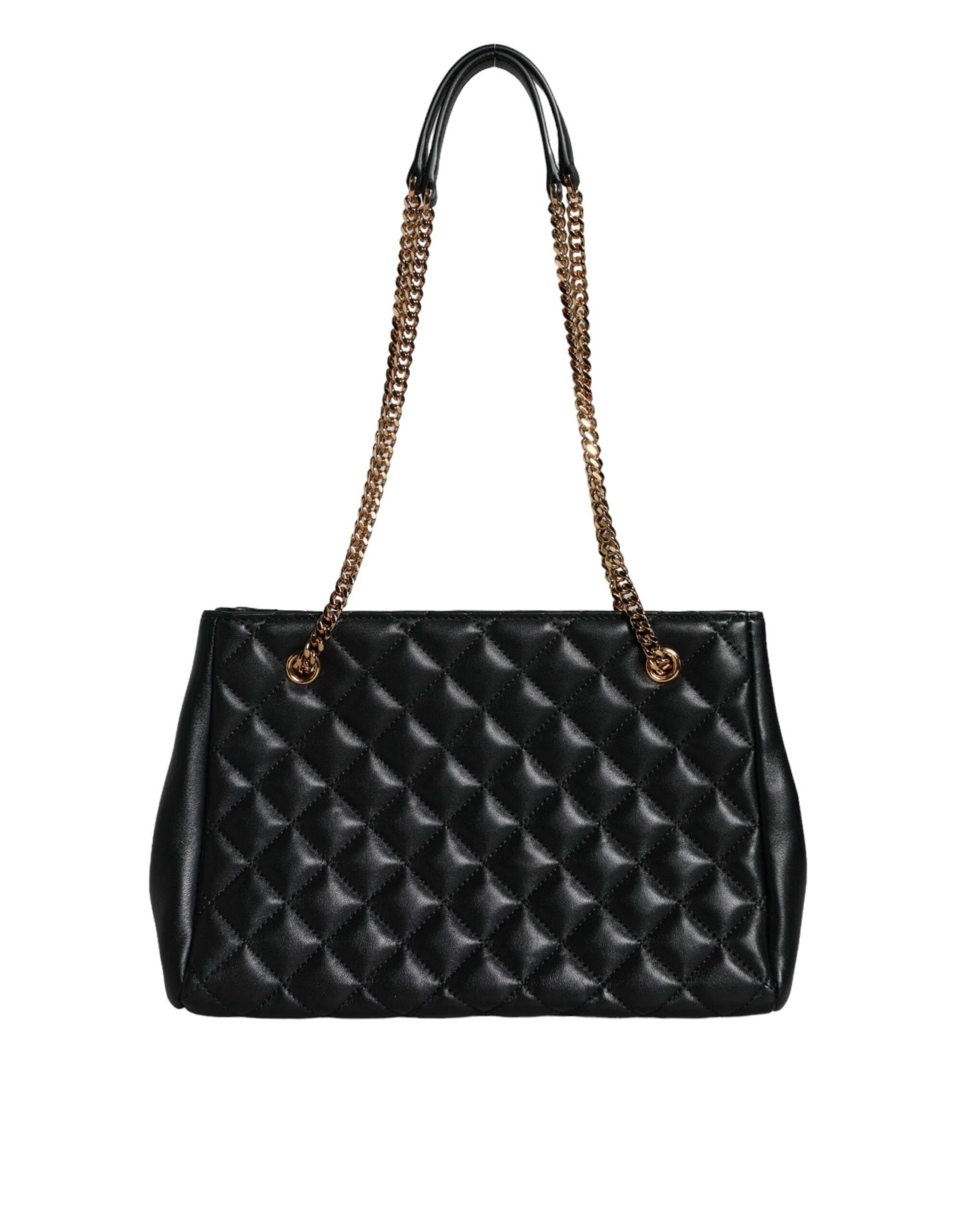 Versace Black Quilted Nappa Leather Shoulder Chain Strap Bag - Hilstor