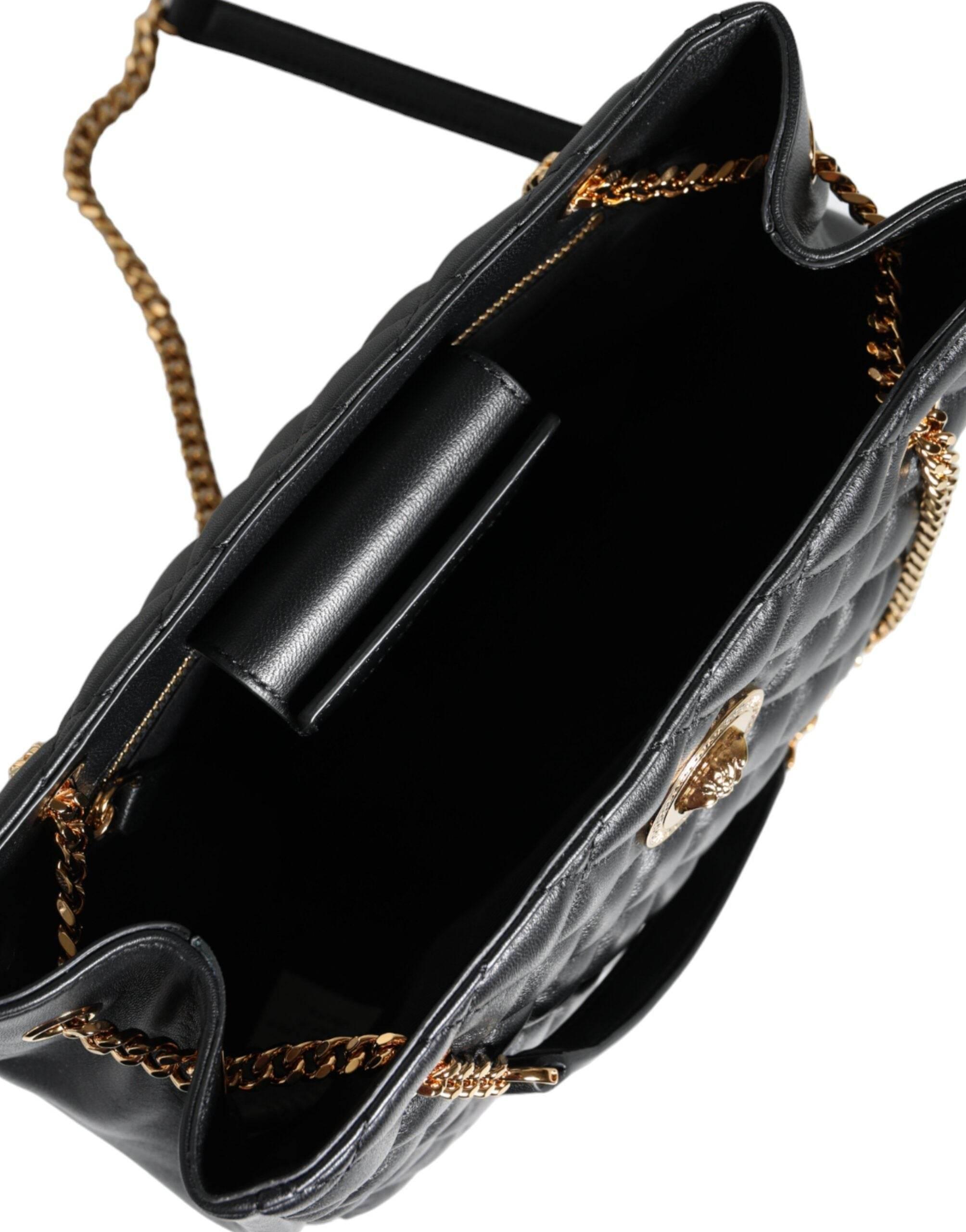 Versace Black Quilted Nappa Leather Shoulder Chain Strap Bag - Hilstor