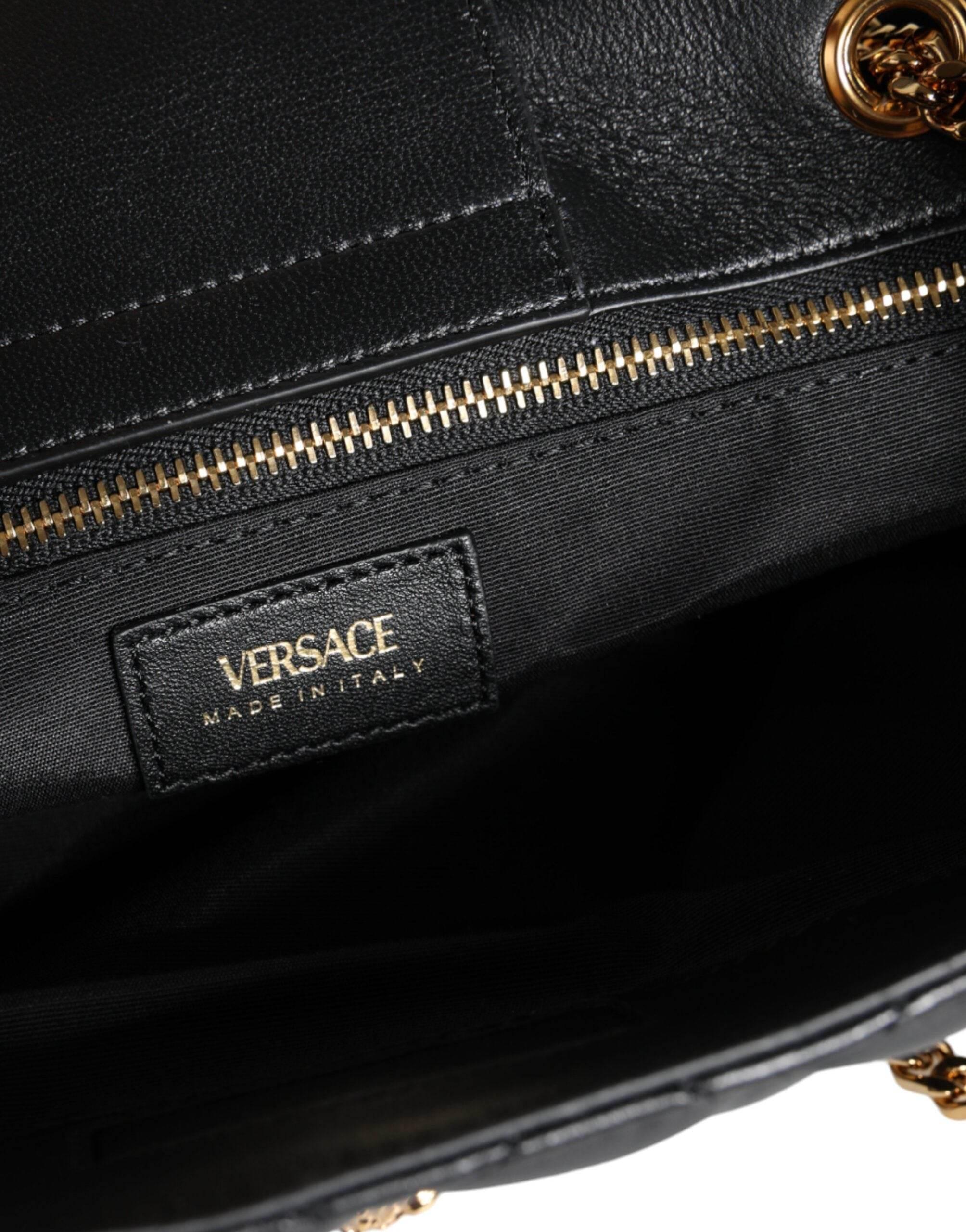 Versace Black Quilted Nappa Leather Shoulder Chain Strap Bag - Hilstor