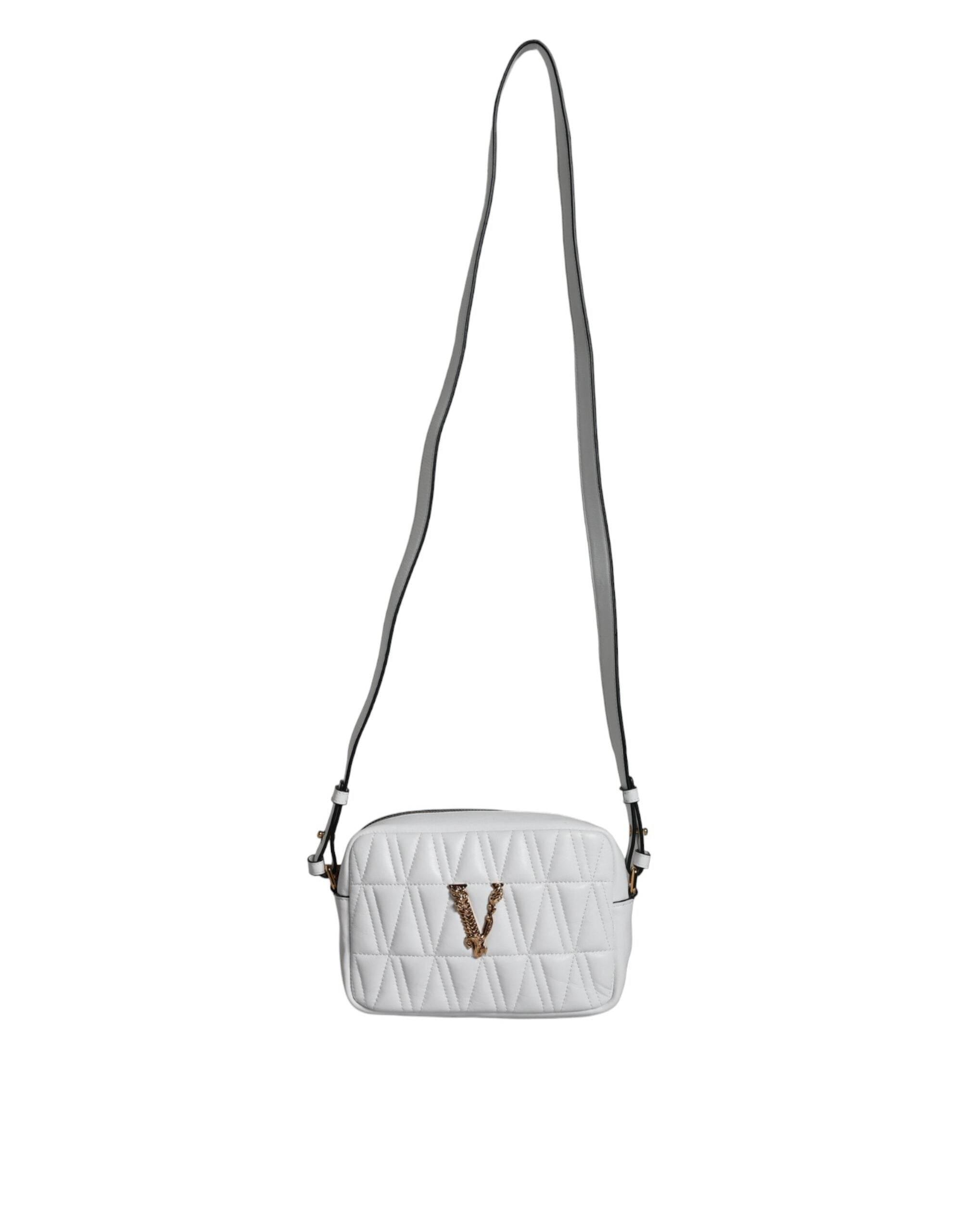 Versace White Quilted Nappa Leather Crossbody Shoulder Bag - Hilstor