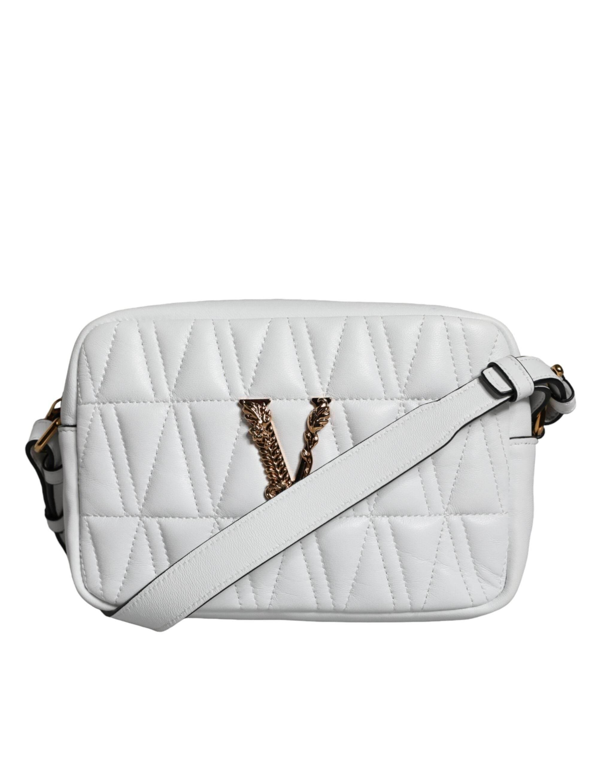 Versace White Quilted Nappa Leather Crossbody Shoulder Bag - Hilstor