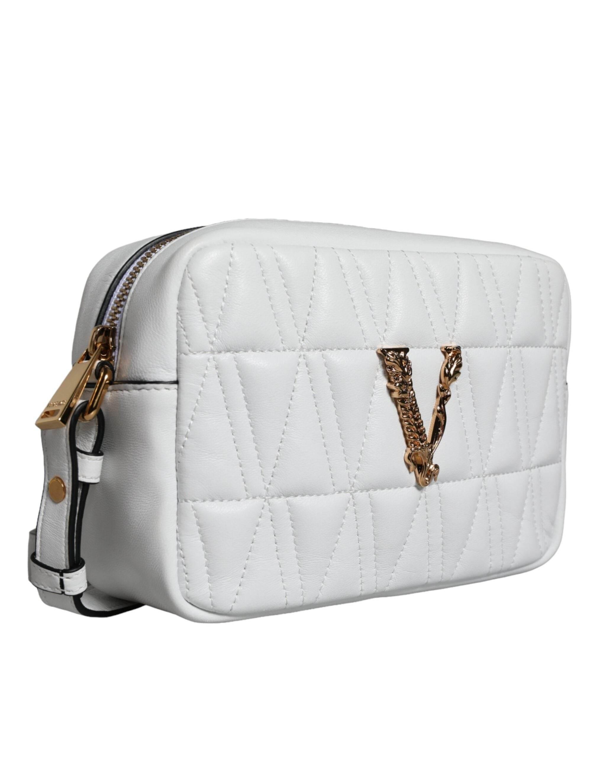 Versace White Quilted Nappa Leather Crossbody Shoulder Bag - Hilstor