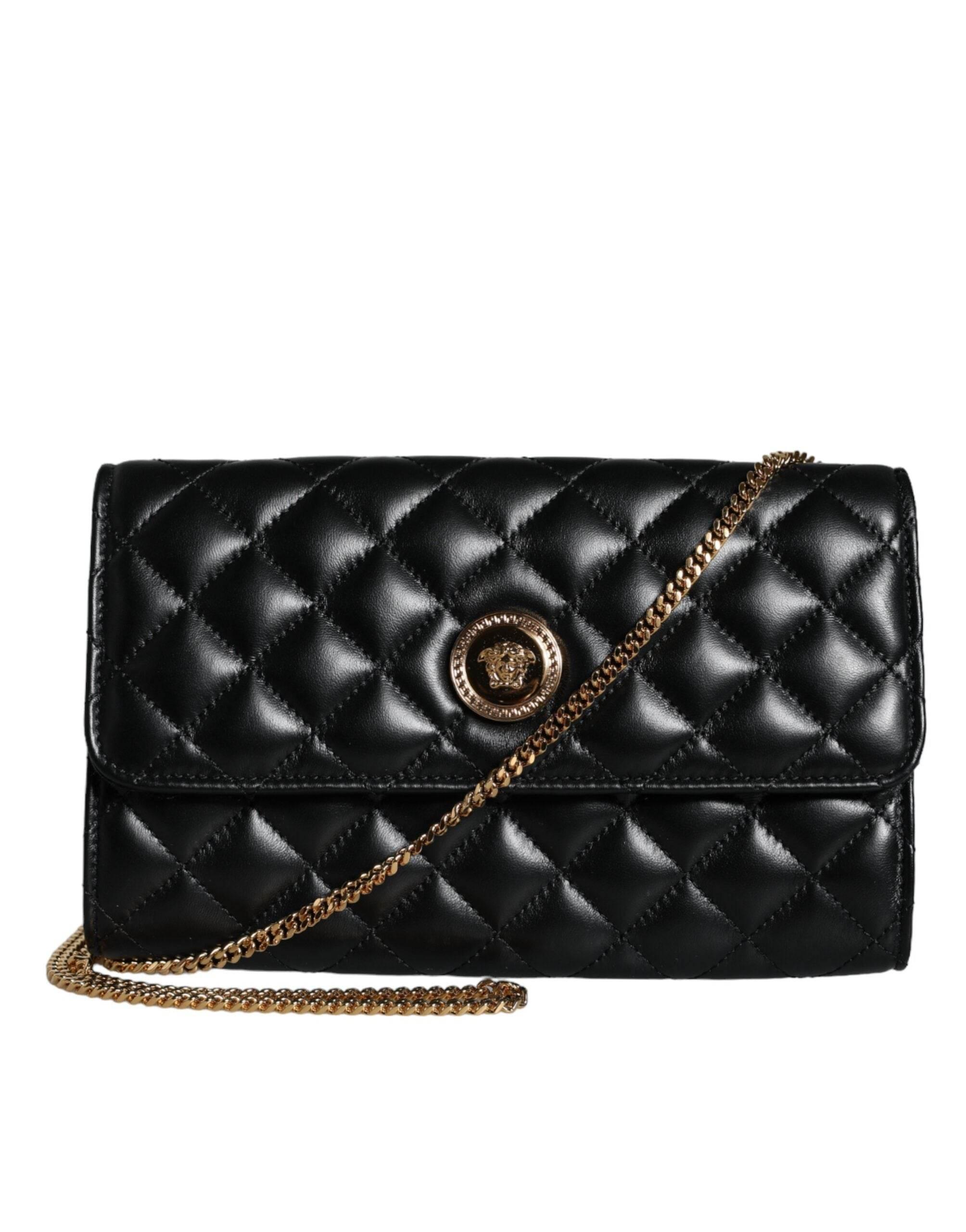 Versace Black Quilted Nappa Leather Crossbody Shoulder Bag - Hilstor
