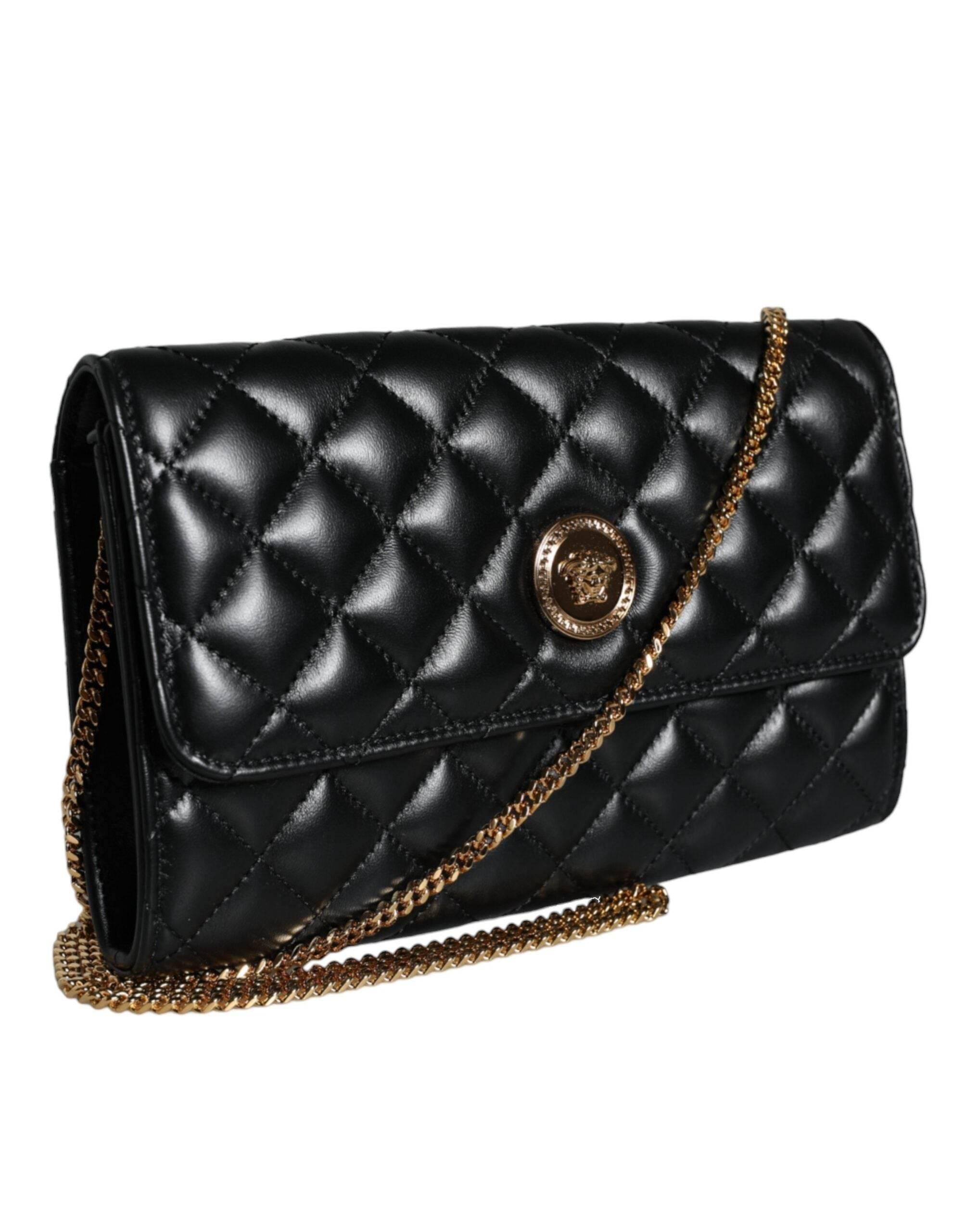 Versace Black Quilted Nappa Leather Crossbody Shoulder Bag - Hilstor
