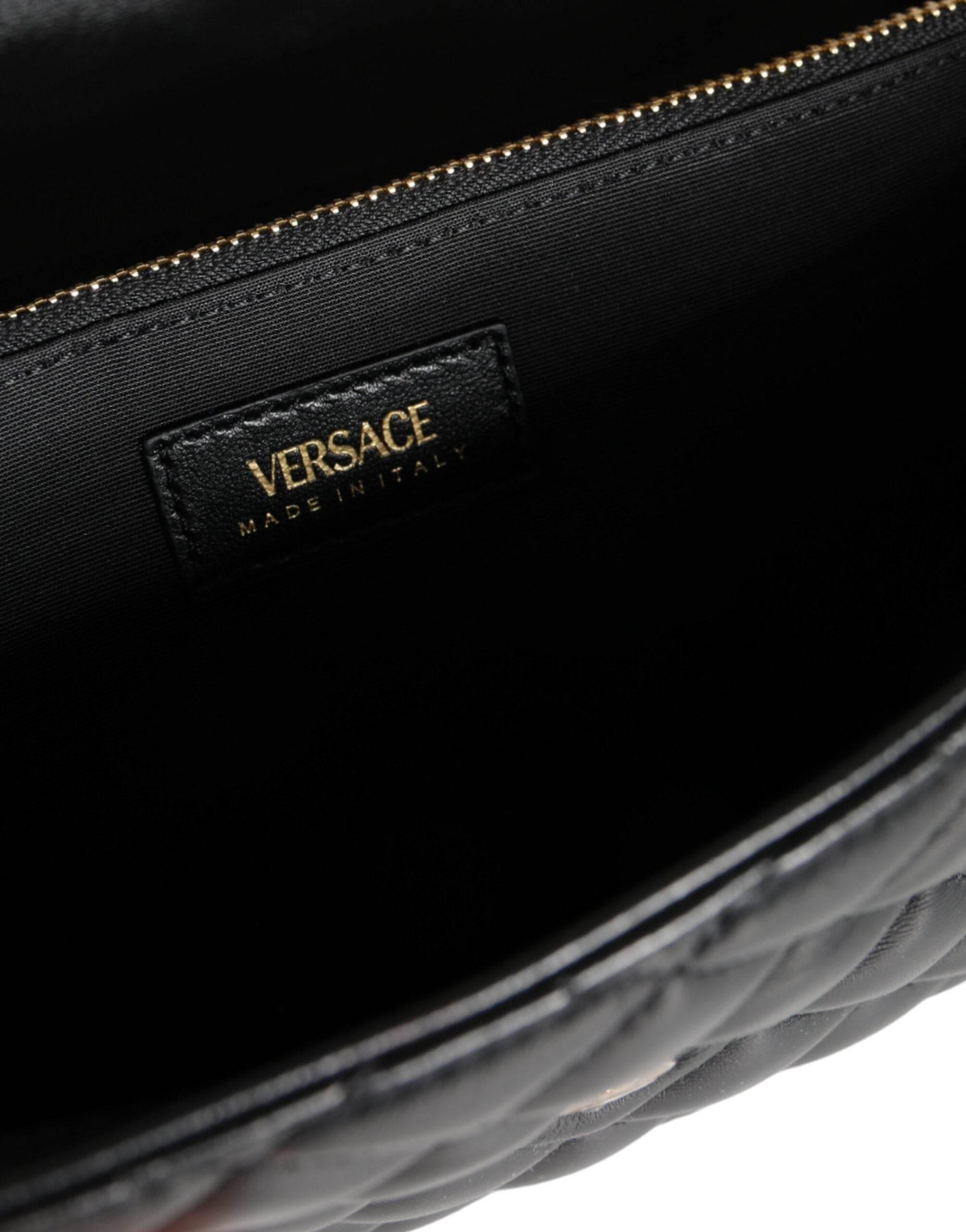 Versace Black Quilted Nappa Leather Crossbody Shoulder Bag - Hilstor
