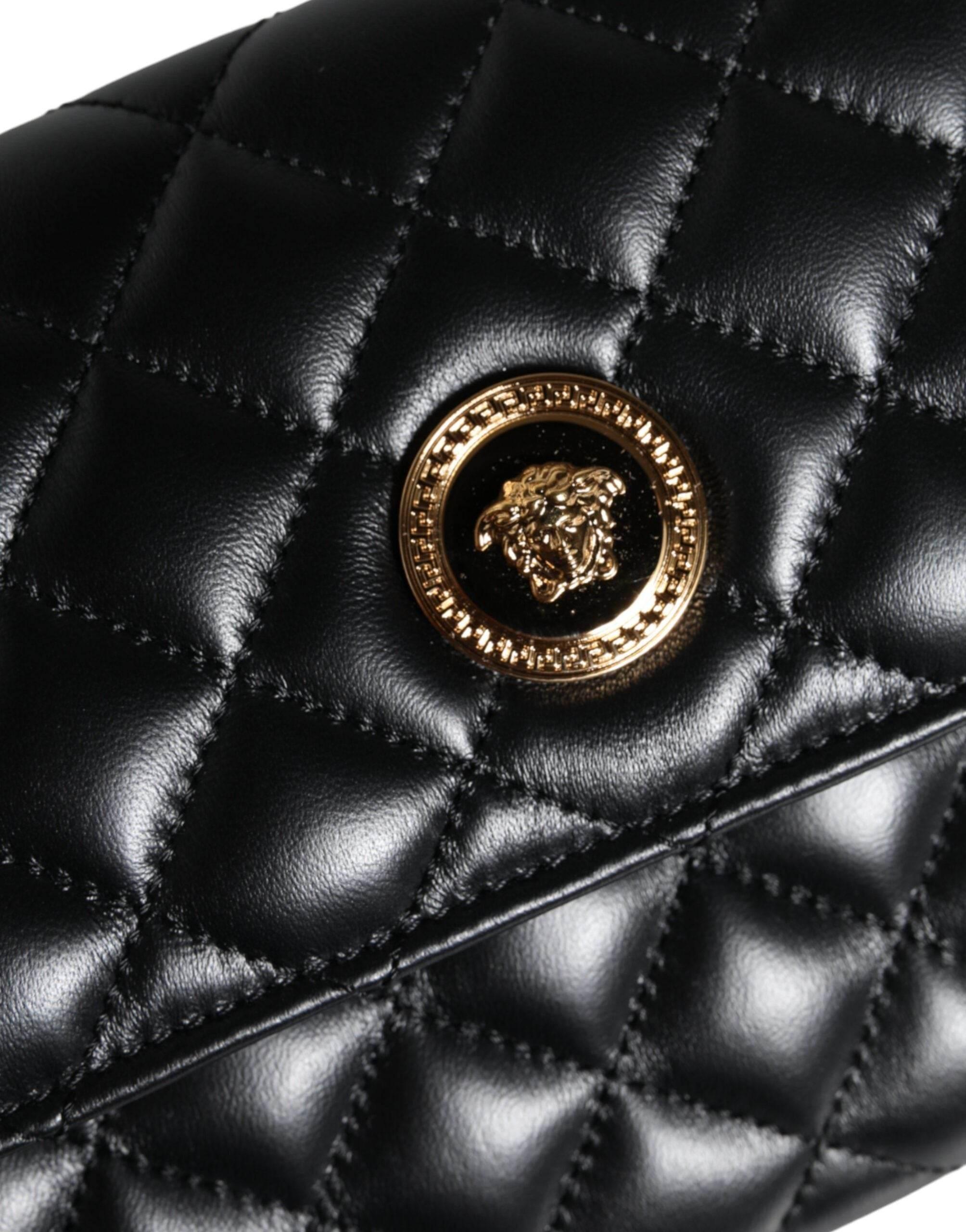 Versace Black Quilted Nappa Leather Crossbody Shoulder Bag - Hilstor
