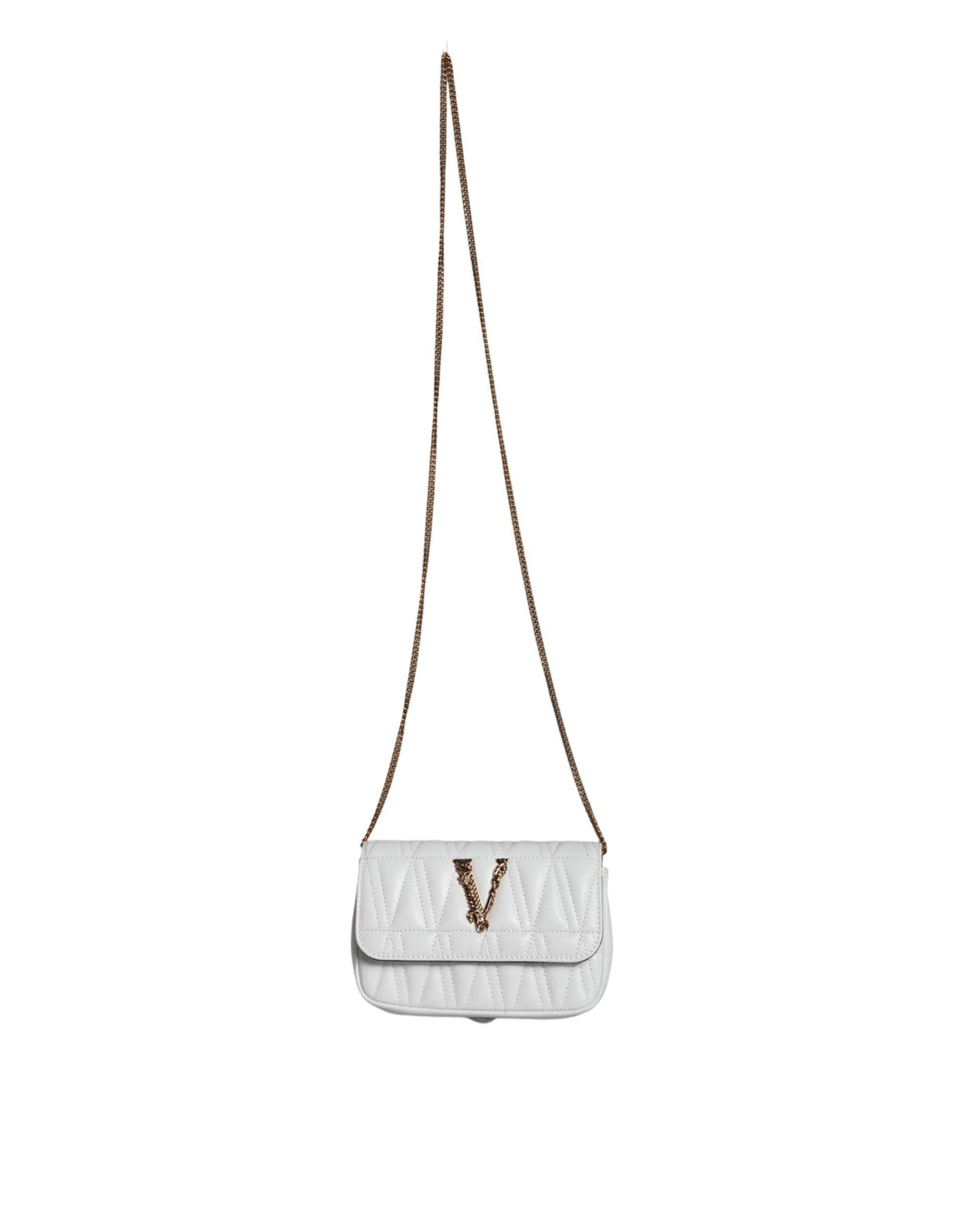 Versace White Quilted Nappa Leather Crossbody Shoulder Bag - Hilstor