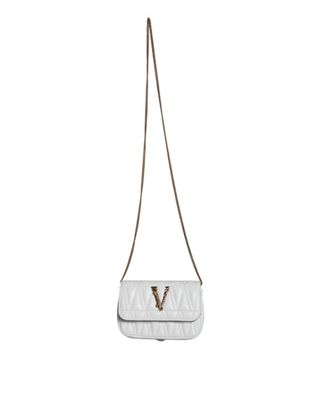 Versace White Quilted Nappa Leather Crossbody Shoulder Bag - Hilstor