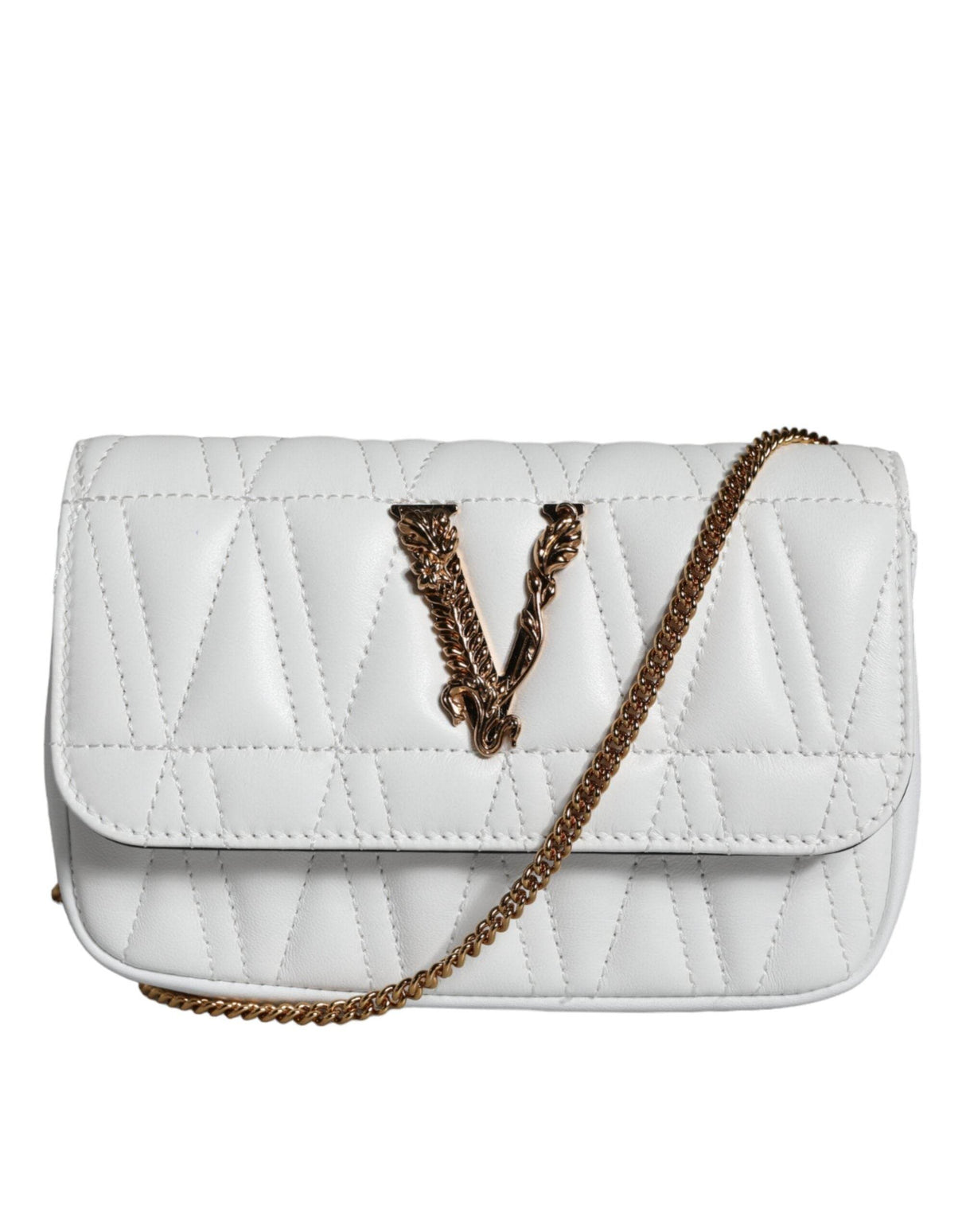 Versace White Quilted Nappa Leather Crossbody Shoulder Bag - Hilstor