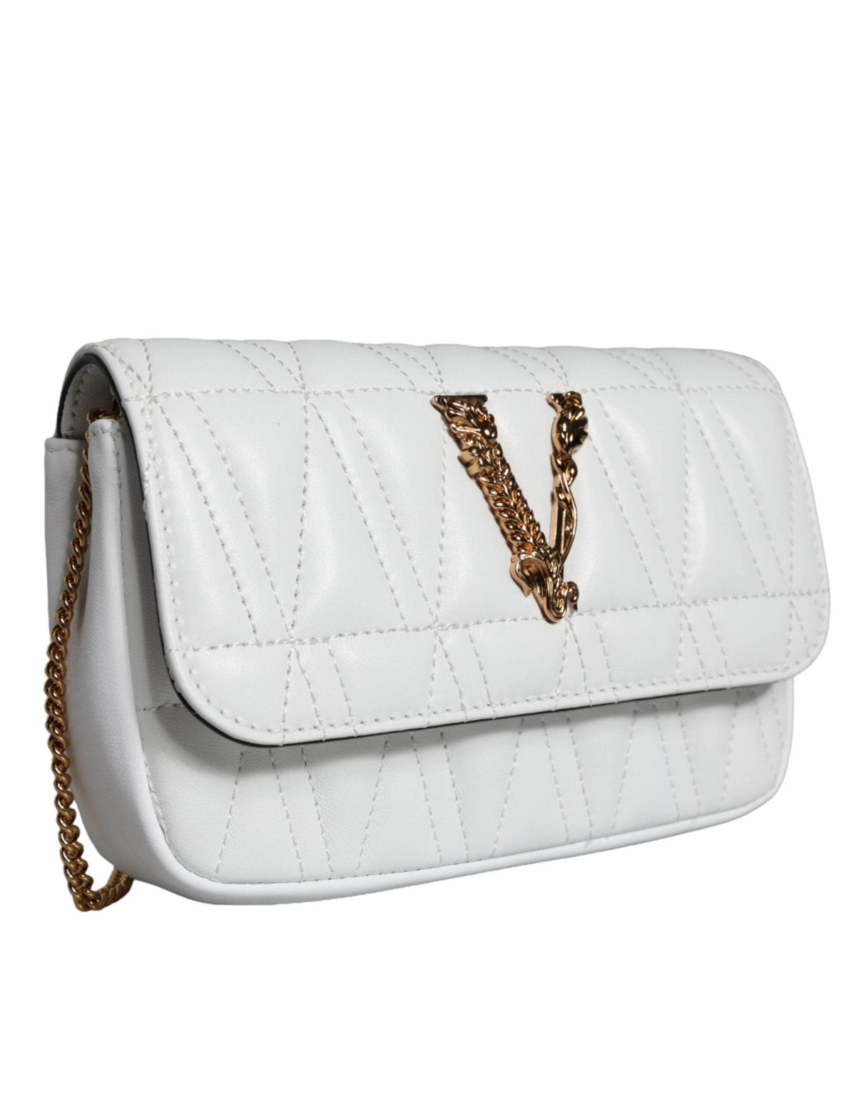 Versace White Quilted Nappa Leather Crossbody Shoulder Bag - Hilstor