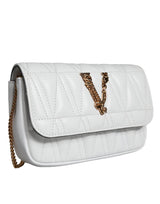 Versace White Quilted Nappa Leather Crossbody Shoulder Bag - Hilstor