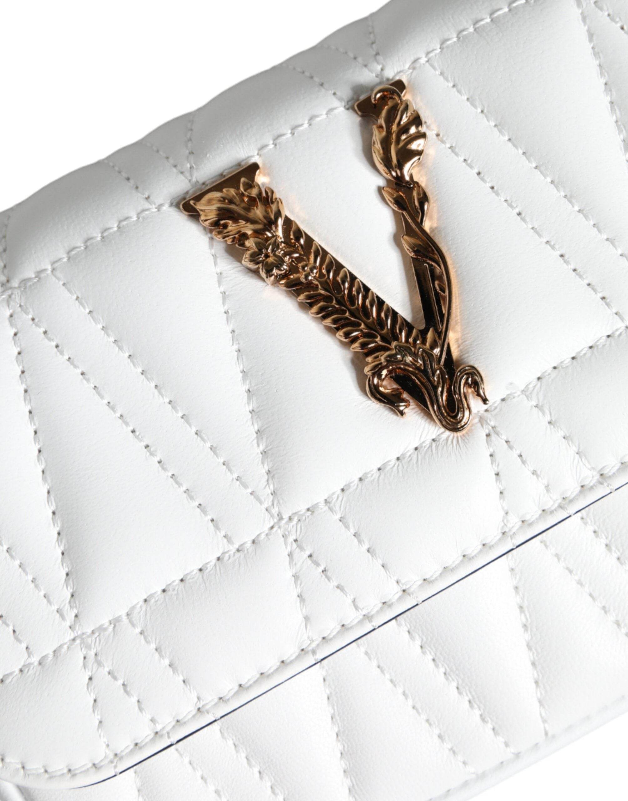 Versace White Quilted Nappa Leather Crossbody Shoulder Bag - Hilstor