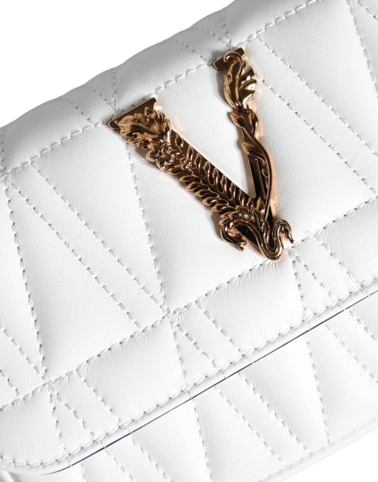 Versace White Quilted Nappa Leather Crossbody Shoulder Bag - Hilstor