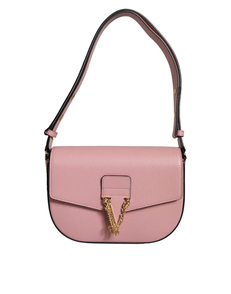 Versace Pink Grainy Calf Leather Logo Crossbody Shoulder Bag - Hilstor