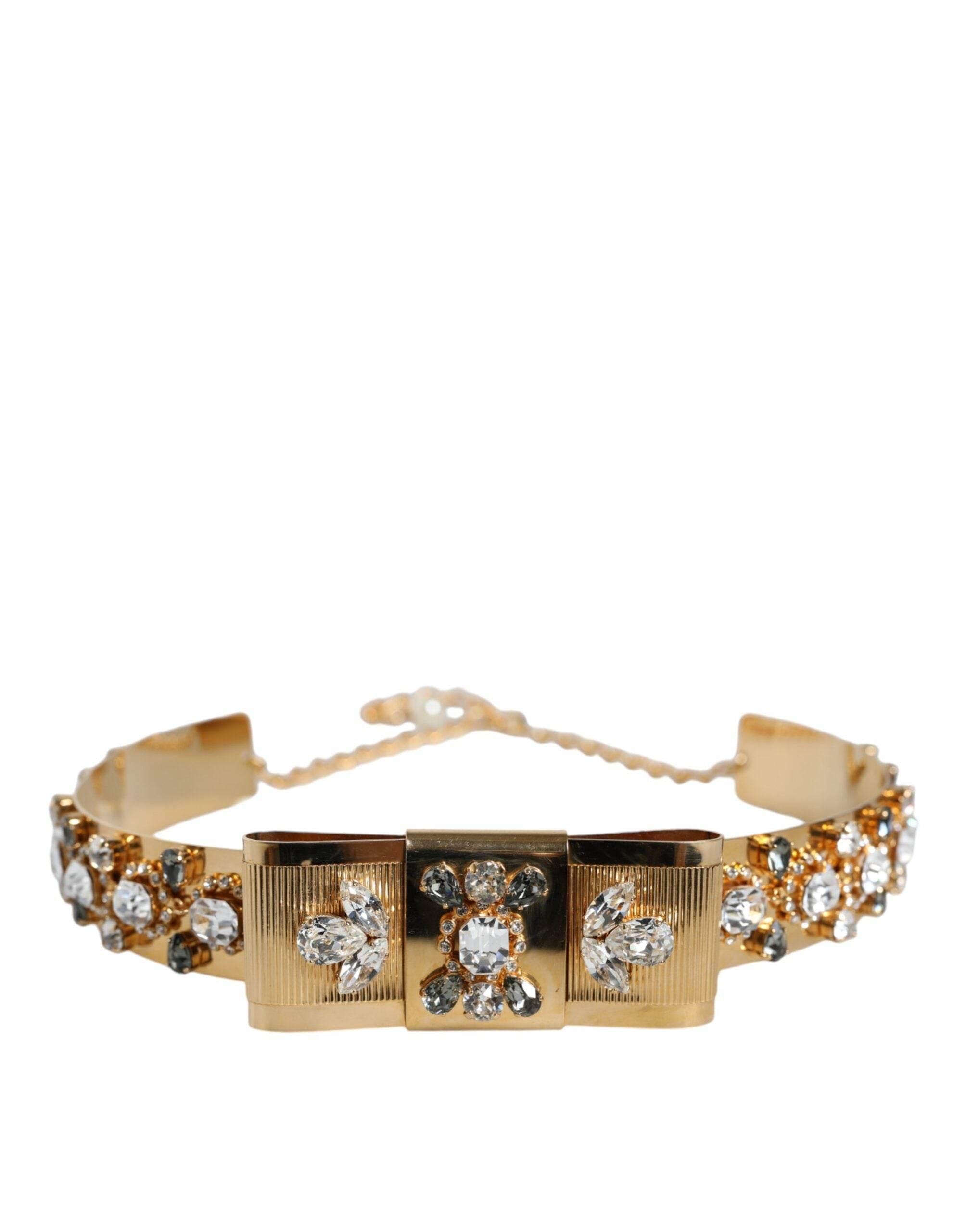 Dolce & Gabbana Gold Tone Crystal Embellished Women Waist Chain Belt - Hilstor
