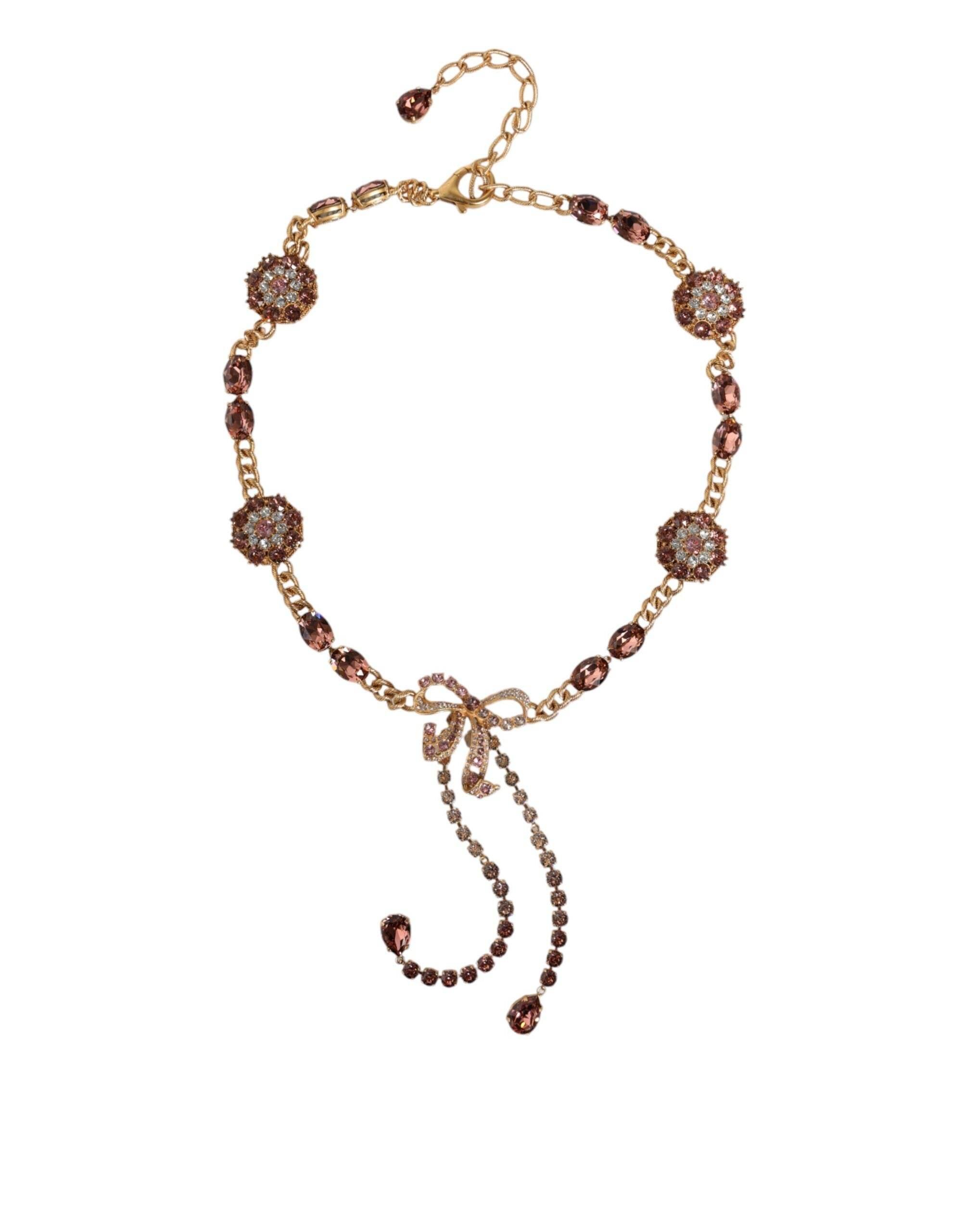 Dolce & Gabbana Gold Tone Brass Crystal Embellished Waist Chain Belt - Hilstor