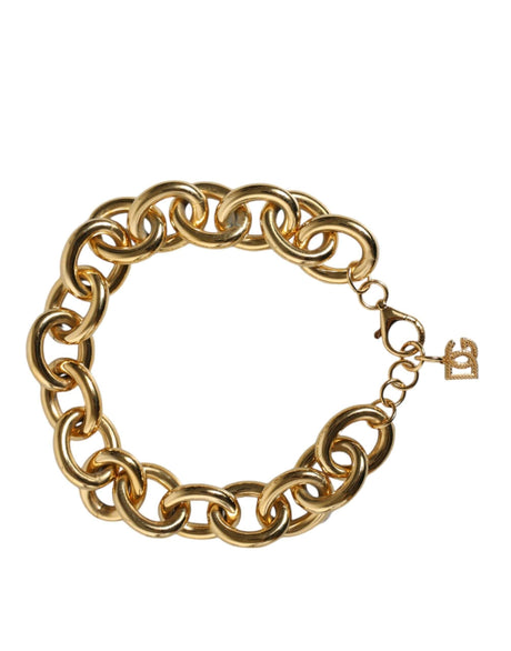 Dolce & Gabbana Gold Tone Brass Maxi Chain Lobster Clasp Logo Bracelet - Hilstor