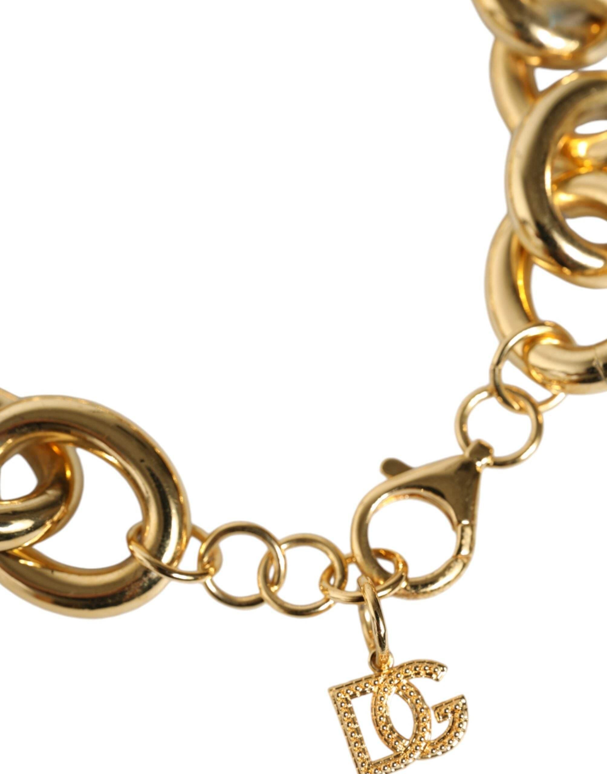 Dolce & Gabbana Gold Tone Brass Maxi Chain Lobster Clasp Logo Bracelet - Hilstor