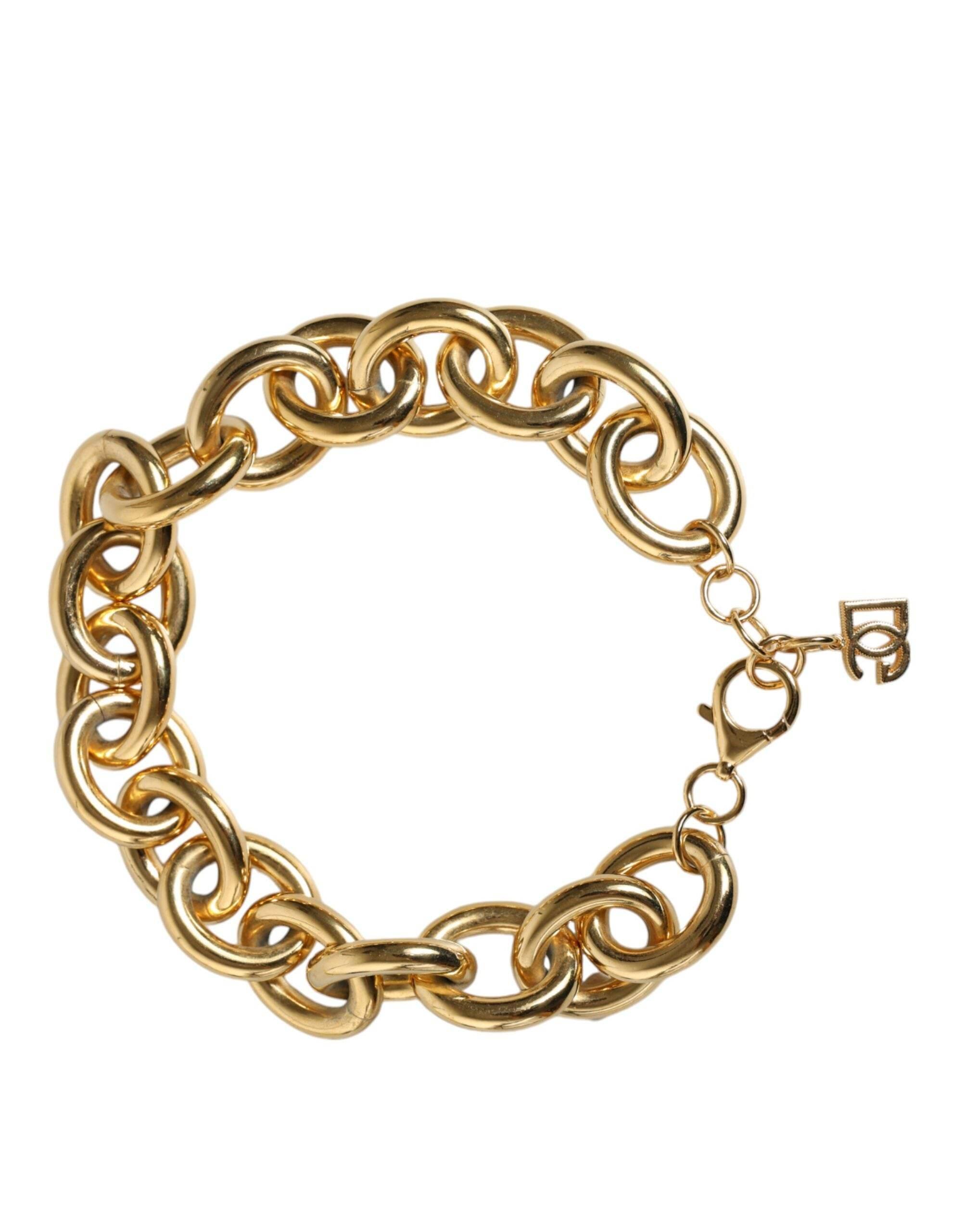 Dolce & Gabbana Gold Tone Brass Maxi Chain Lobster Clasp Logo Bracelet - Hilstor