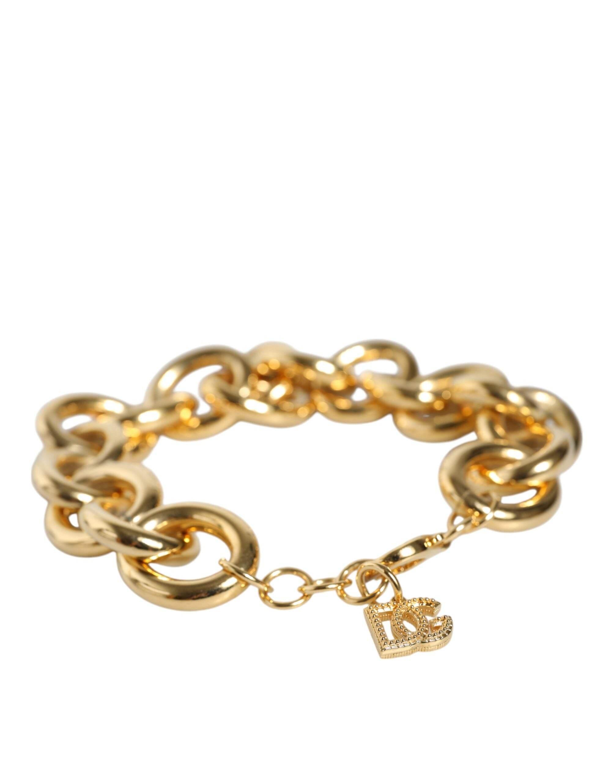 Dolce & Gabbana Gold Tone Brass Maxi Chain Lobster Clasp Logo Bracelet - Hilstor