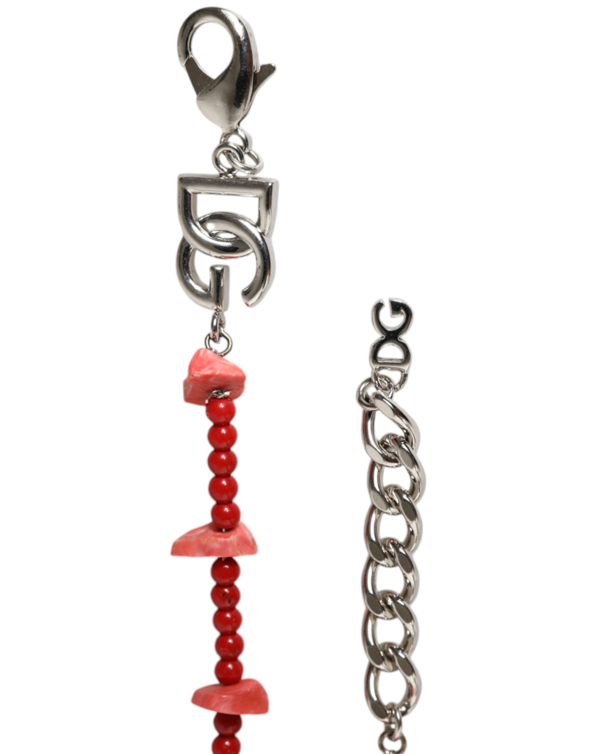 Dolce &amp; Gabbana Silver Tone Messing Beaded Resin DG Logo Chain Armbånd