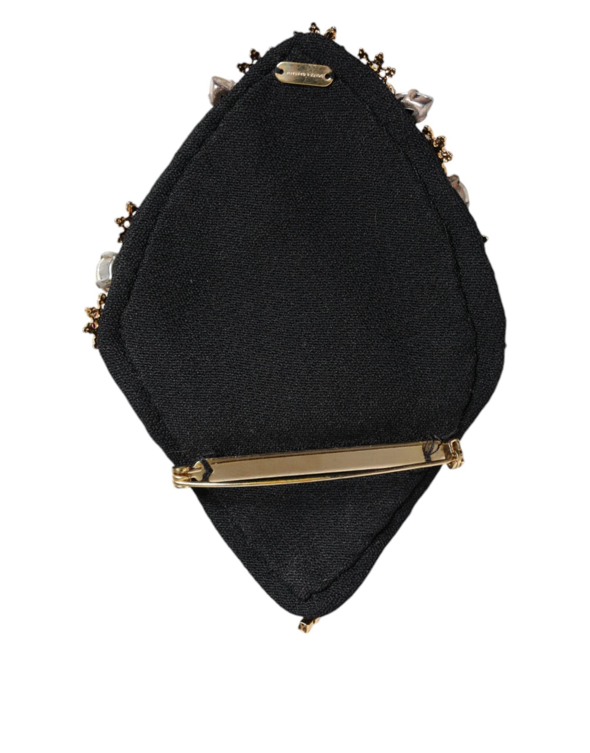 Dolce & Gabbana Gold Tone Brass Sacred Heart Crystal Embellished Brooch - Hilstor
