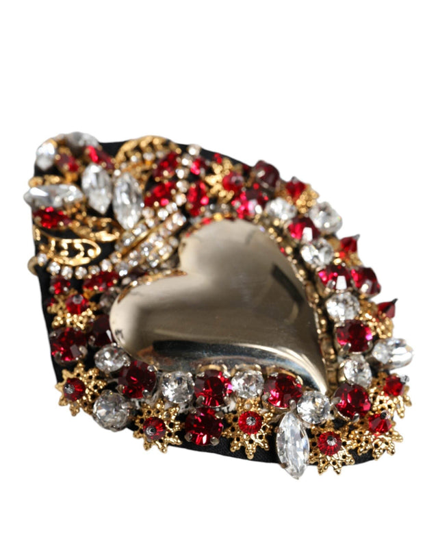 Dolce & Gabbana Gold Tone Brass Sacred Heart Crystal Embellished Brooch - Hilstor