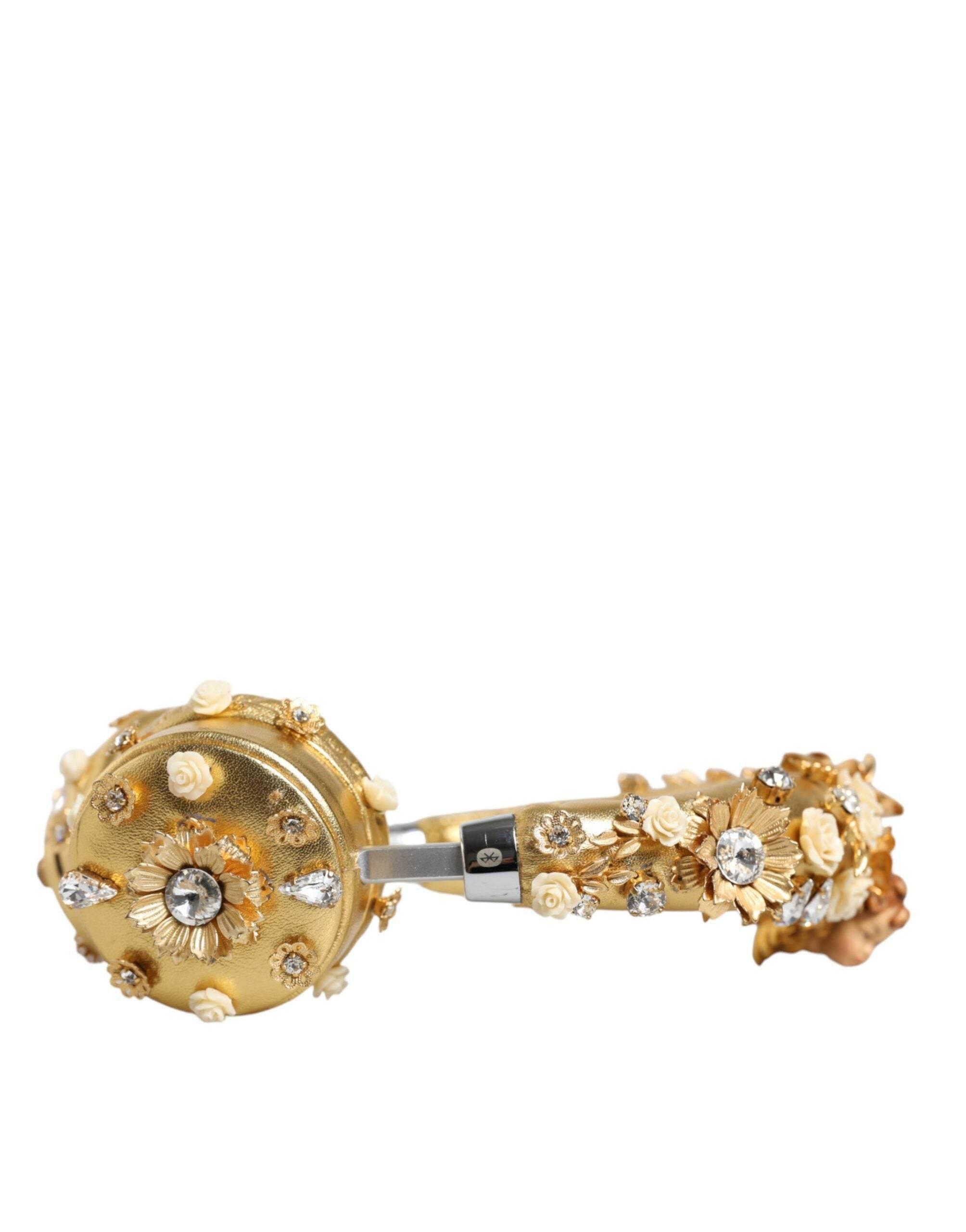 Dolce & Gabbana Gold Leather Floral Crystal Angel Headphones - Hilstor