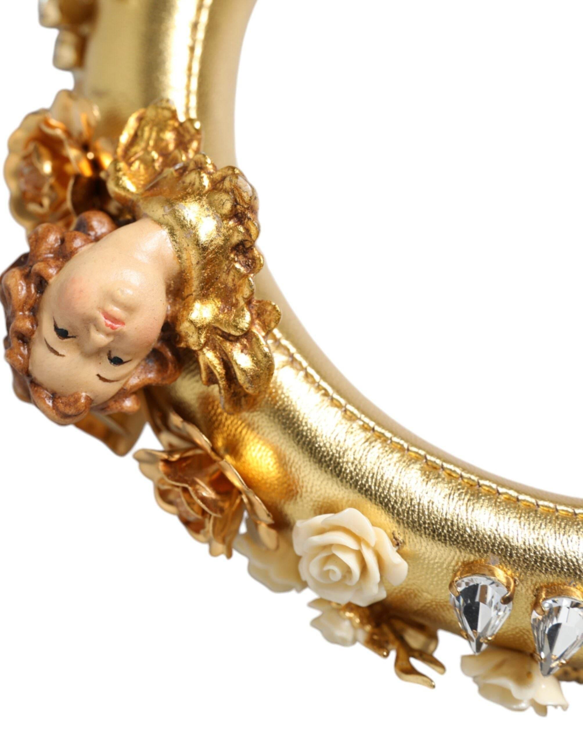 Dolce & Gabbana Gold Leather Floral Crystal Angel Headphones - Hilstor