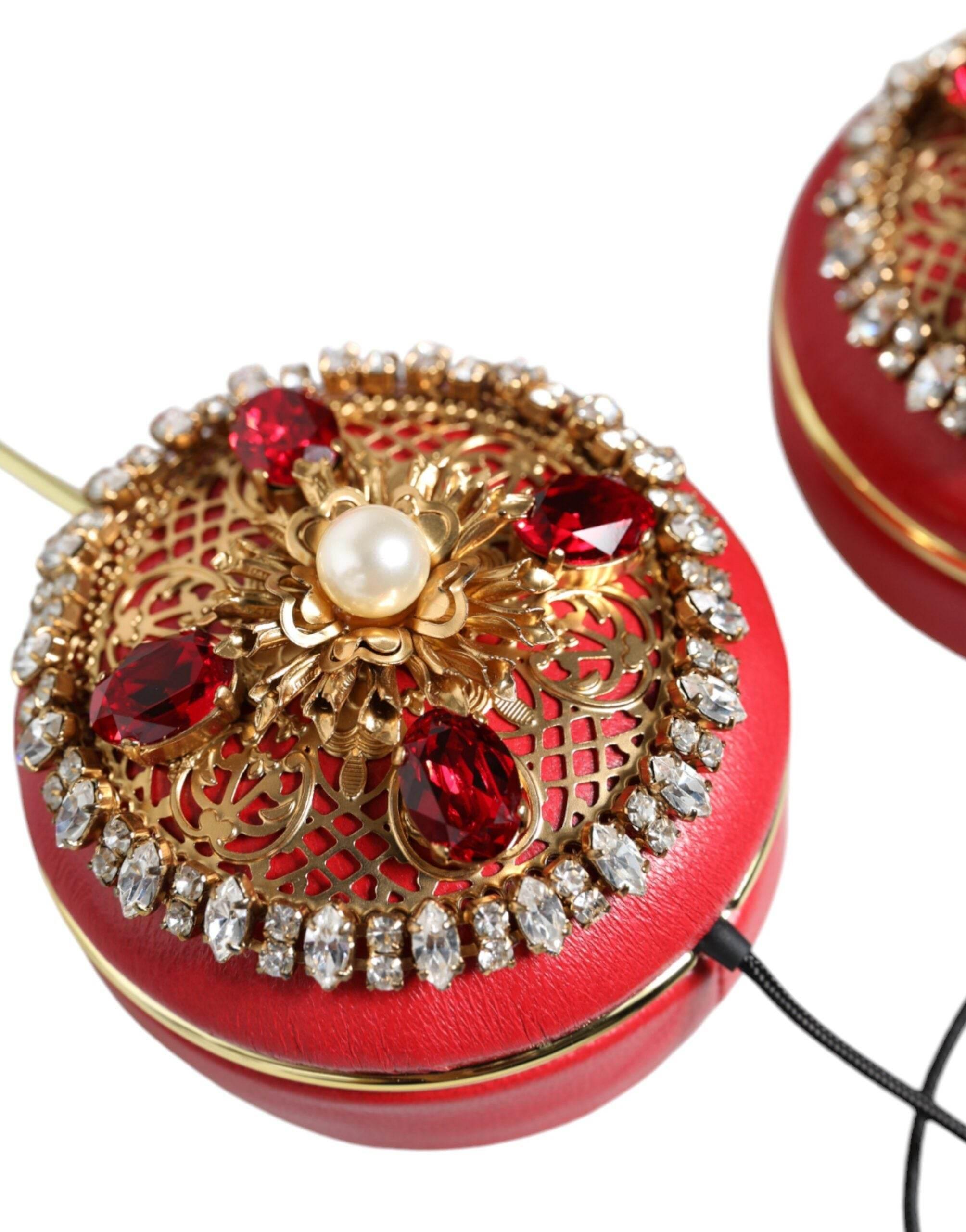 Dolce & Gabbana Red Nappa Leather Floral Crystal Headphone - Hilstor