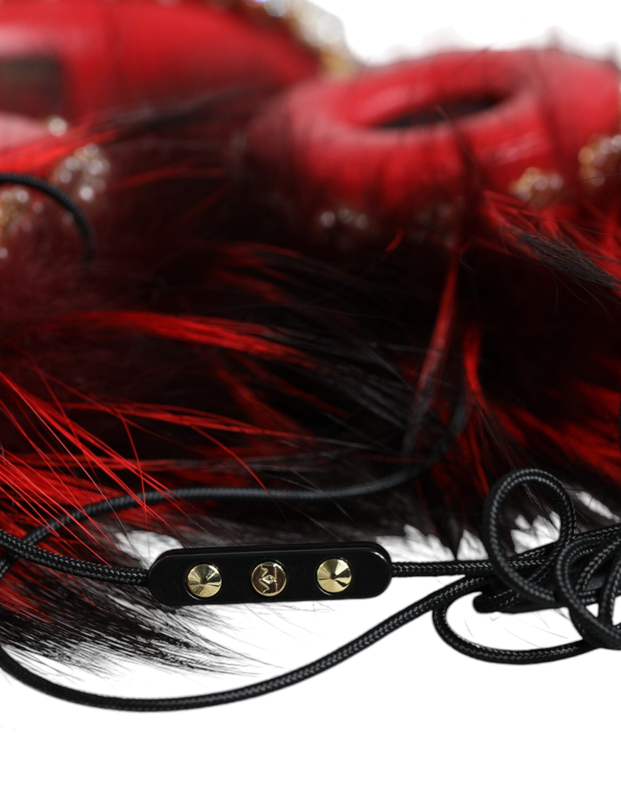 Dolce &amp; Gabbana Red Gold Crystal Fur Headset Audio AUX hovedtelefoner