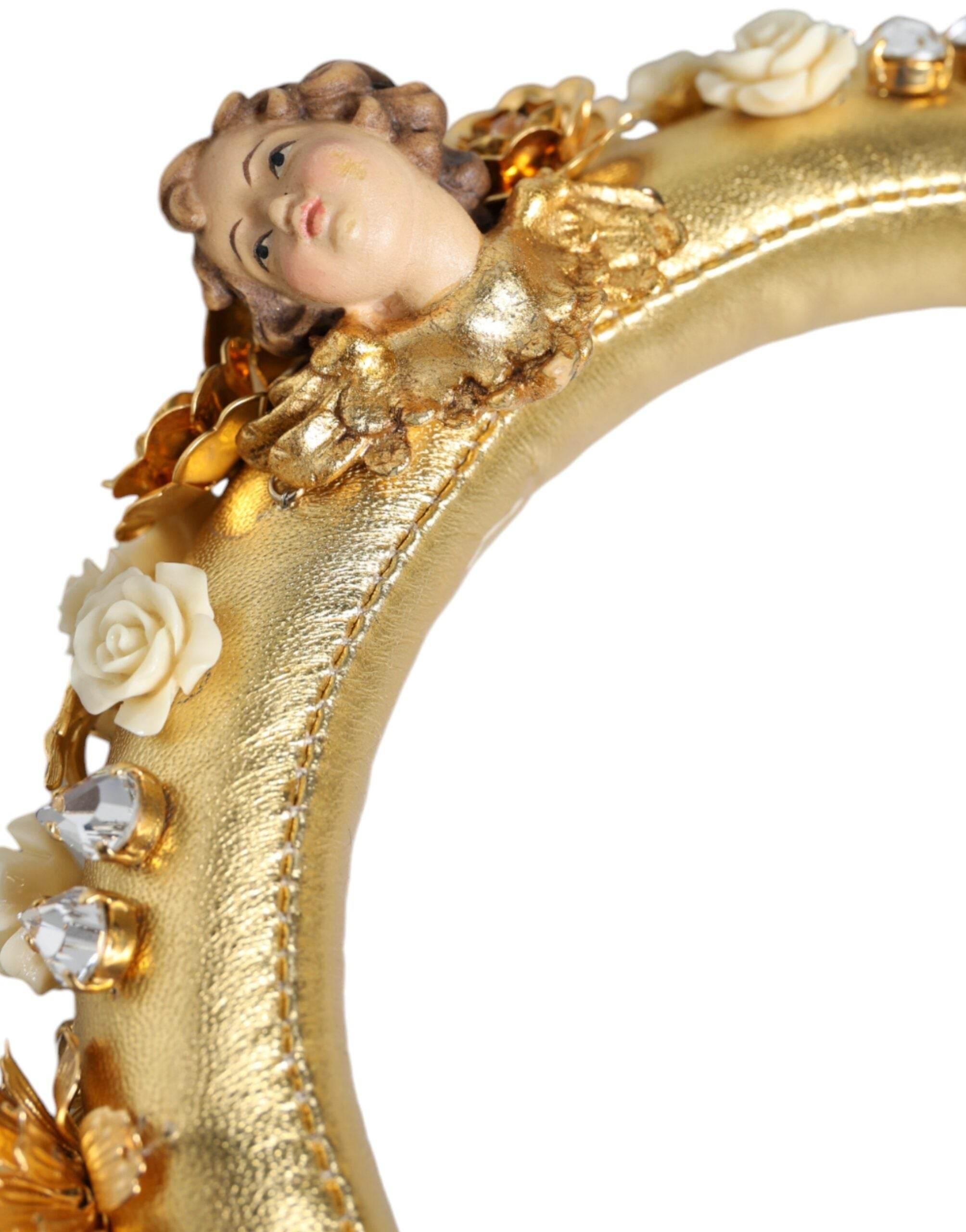 Dolce & Gabbana Gold Leather Floral Crystal Angel Headset Headphones - Hilstor