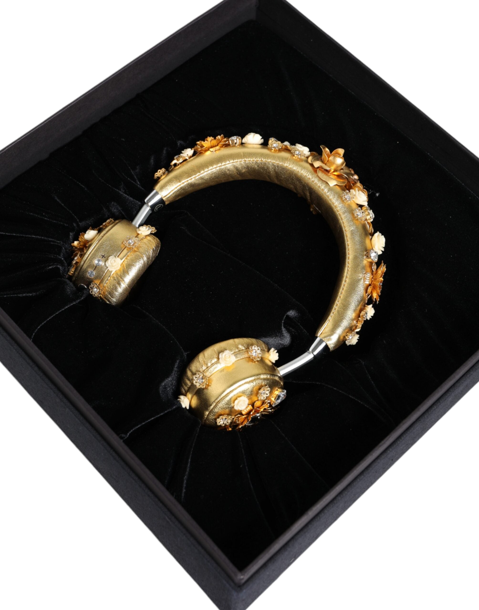 Dolce &amp; Gabbana Gold Læder Floral Crystal Angel Headset Hovedtelefoner