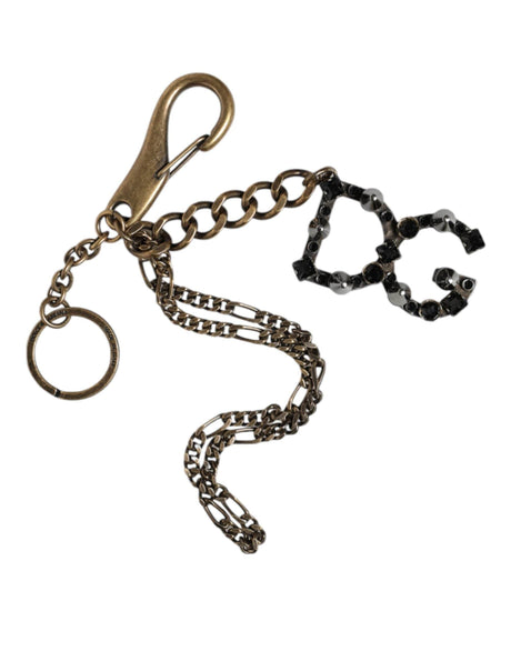 Dolce & Gabbana Silver Tone Metal DG Logo Crystal Keychain Keyring - Hilstor
