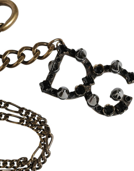 Dolce & Gabbana Silver Tone Metal DG Logo Crystal Keychain Keyring - Hilstor