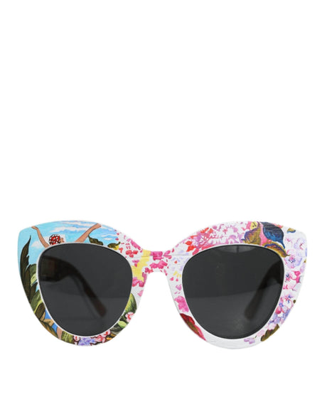 Dolce & Gabbana Multicolor Wood Crystal Brass Frame Floral Hand Paint Sunglasses - Hilstor