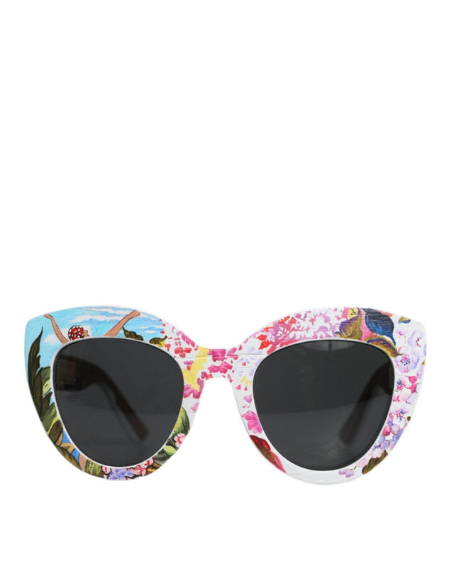 Dolce & Gabbana Multicolor Wood Crystal Brass Frame Floral Hand Paint Sunglasses - Hilstor