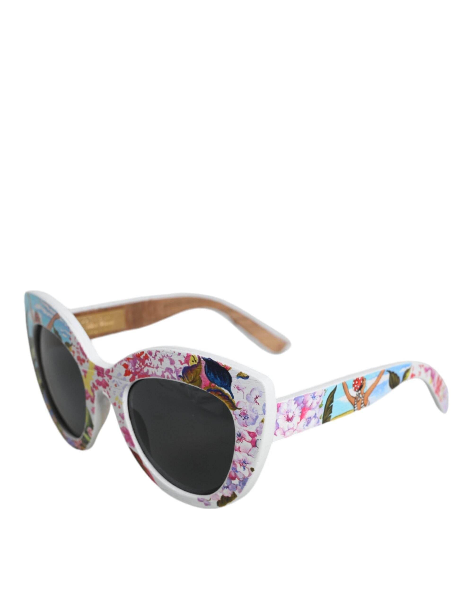 Dolce & Gabbana Multicolor Wood Crystal Brass Frame Floral Hand Paint Sunglasses - Hilstor
