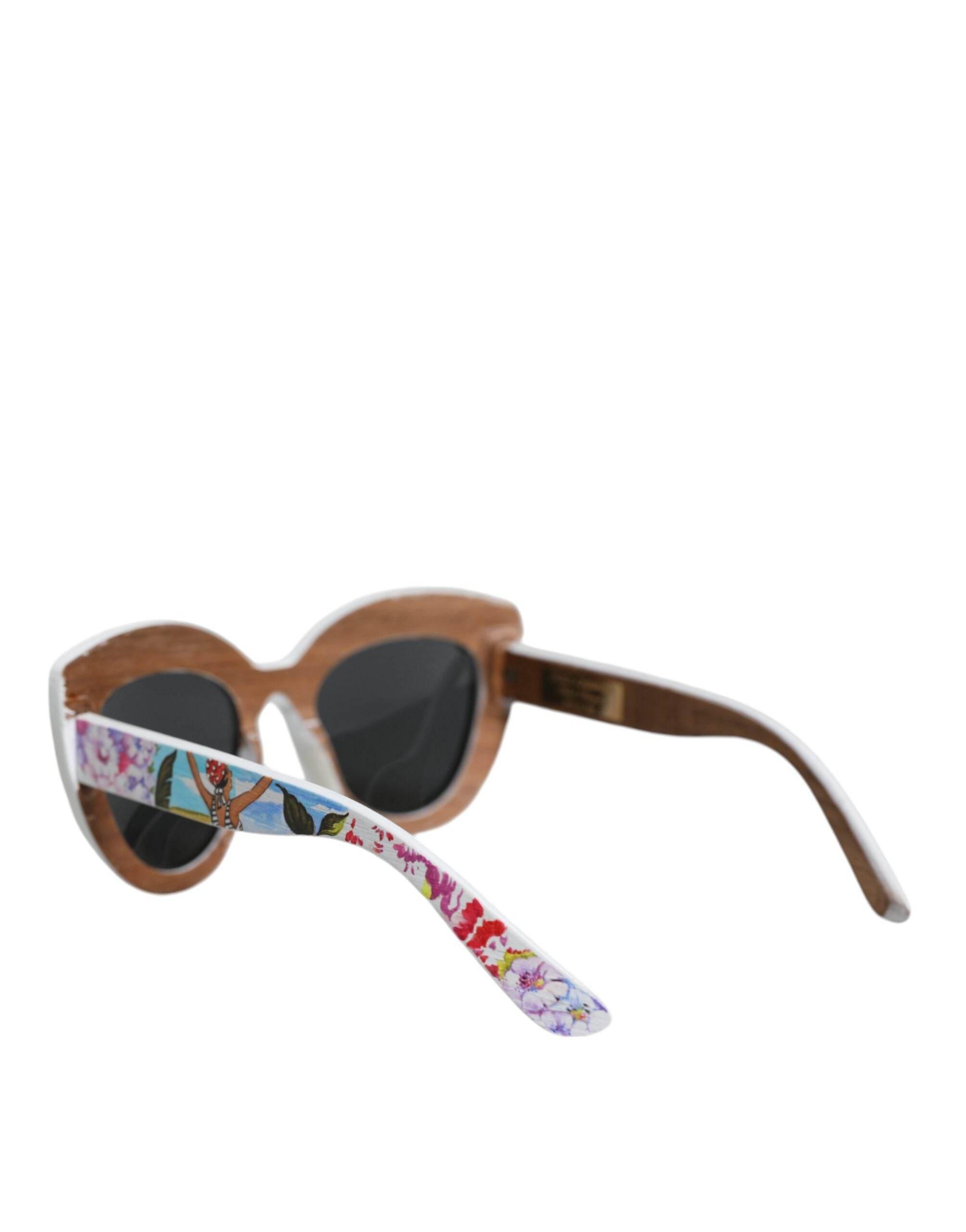 Dolce & Gabbana Multicolor Wood Crystal Brass Frame Floral Hand Paint Sunglasses - Hilstor